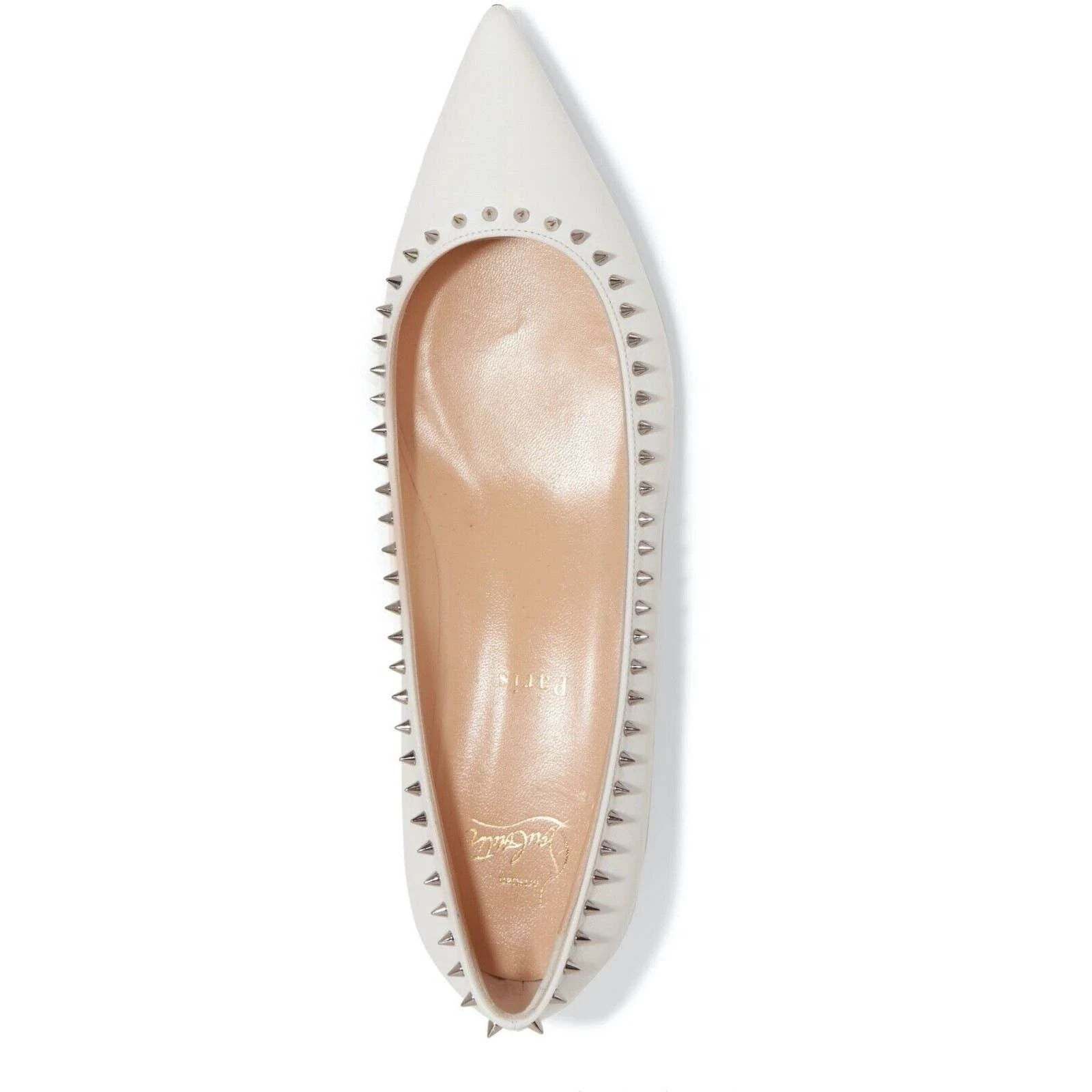 Christian Louboutin Anjalina Flat White Snow Leather Spike Pointed Ballerina 38 Size US 8 / IT 38 - 11 Thumbnail