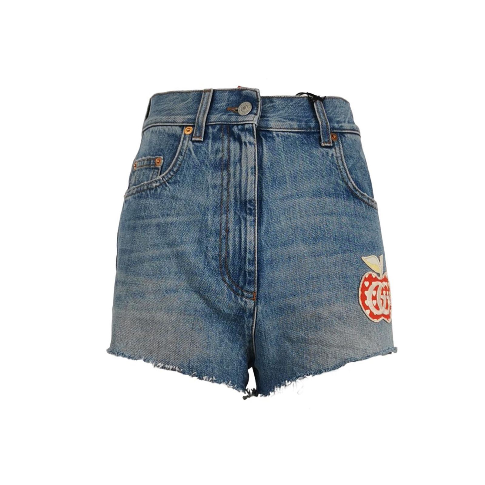 Gucci Gucci Denim Apple Double G Logo Button Shorts XS Size 24" / US 00 / IT 34 - 1 Thumbnail
