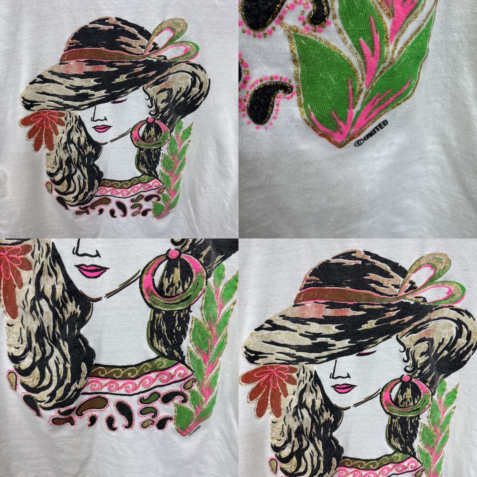 Vintage VINTAGE Wearable Art Tee White Single Stitch T Shirt 90s Women in Sun Hat Hot T XL Unisex Graphic Tee Sportswear/Beach Womens Mens Size XL / US 12-14 / IT 48-50 - 8 Thumbnail