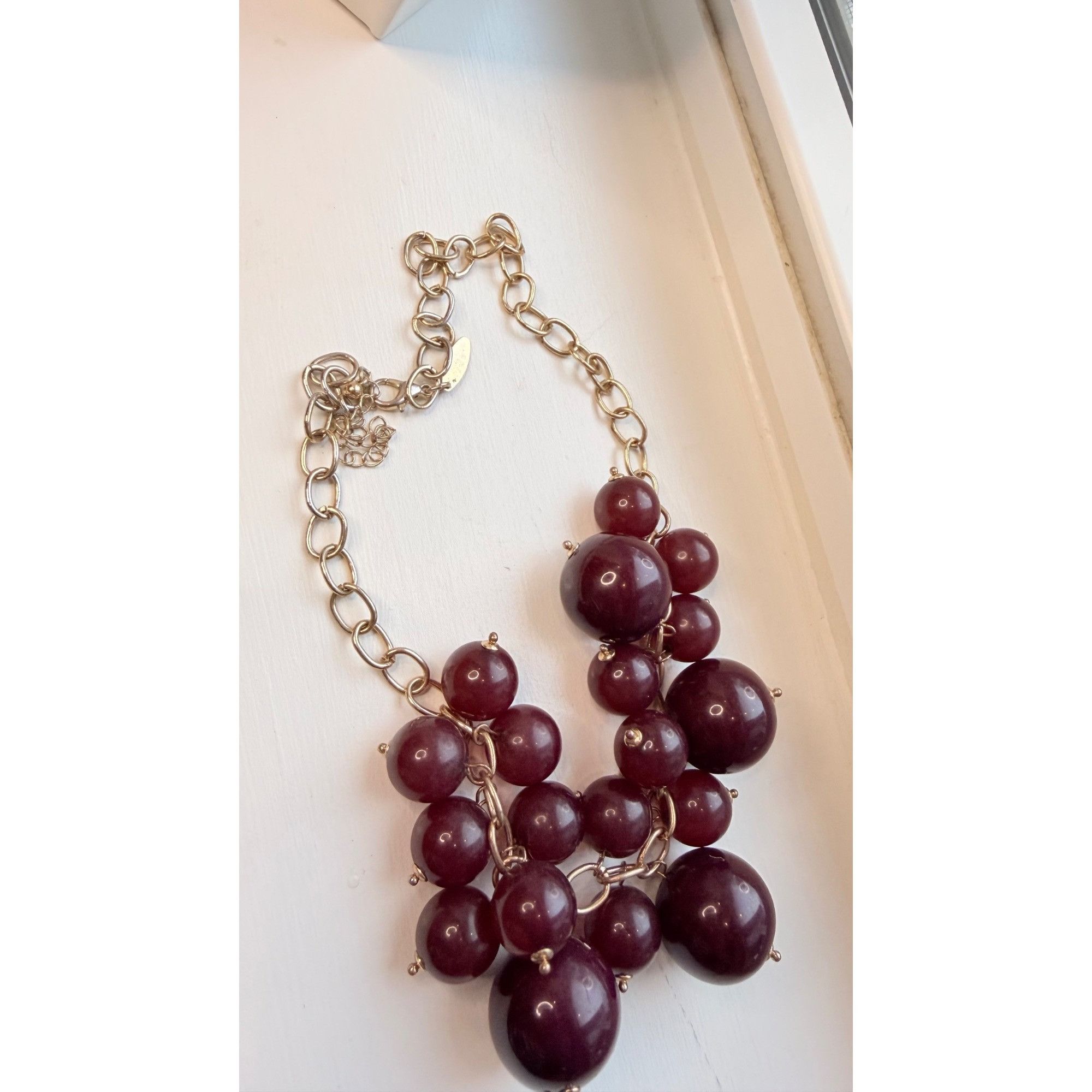 Other Chunky Maroon Beaded Bib Statement Necklace With Gold-Tone C Size ONE SIZE - 5 Thumbnail