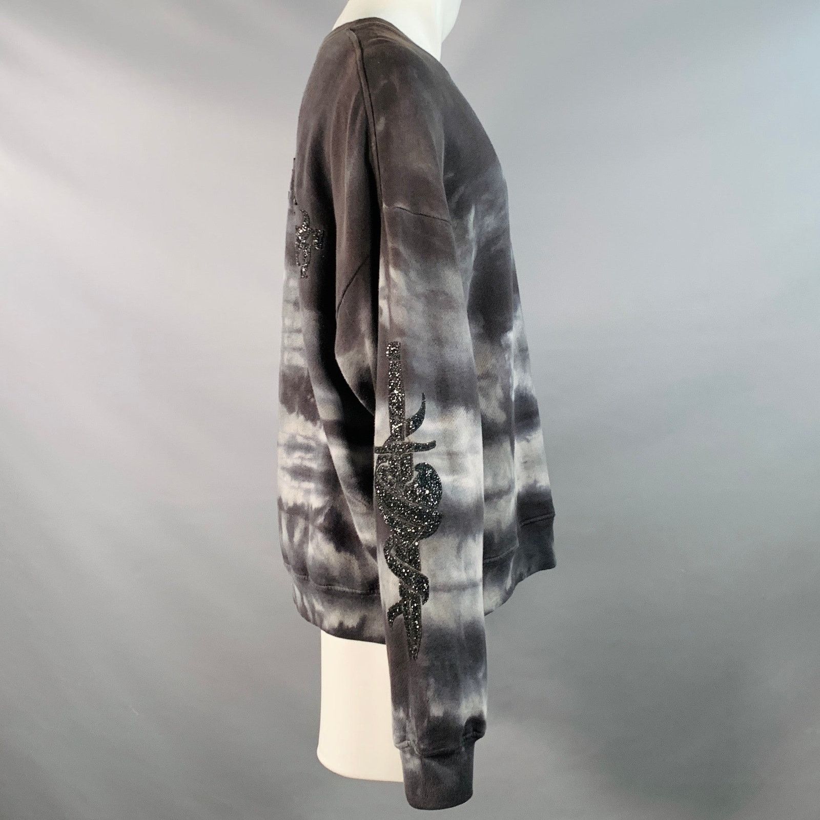 Amiri Grey Black Tie Dye Glitter Applique Cotton Sweatshirt Size US S / EU 44-46 / 1 - 2 Thumbnail