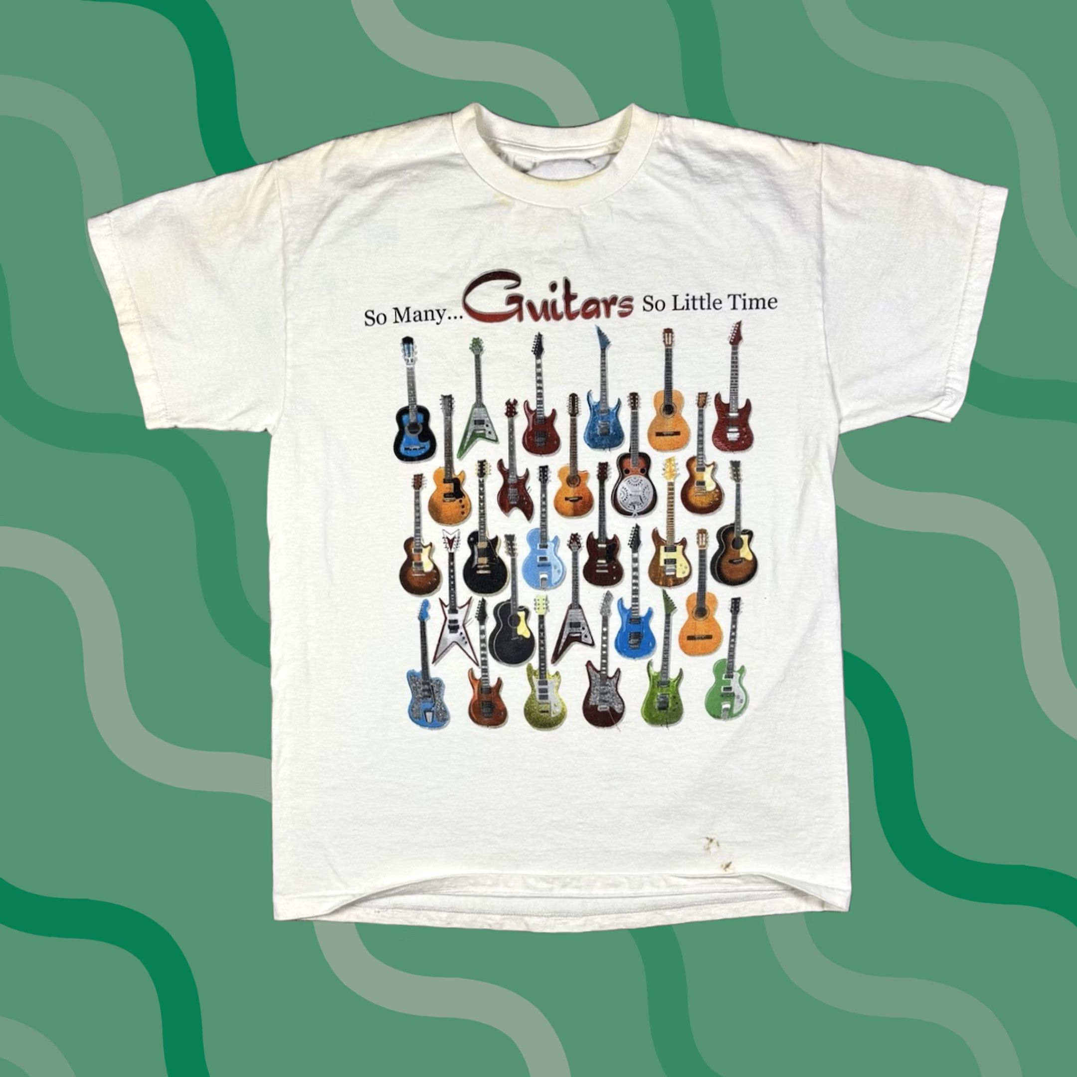 Vintage VINTAGE 90s So Many Quitars So Little Time Funny Quote T Shirt Mens S White Short Sleeve Cotton Graphic Print Size US S / EU 44-46 / 1 - 1 Thumbnail