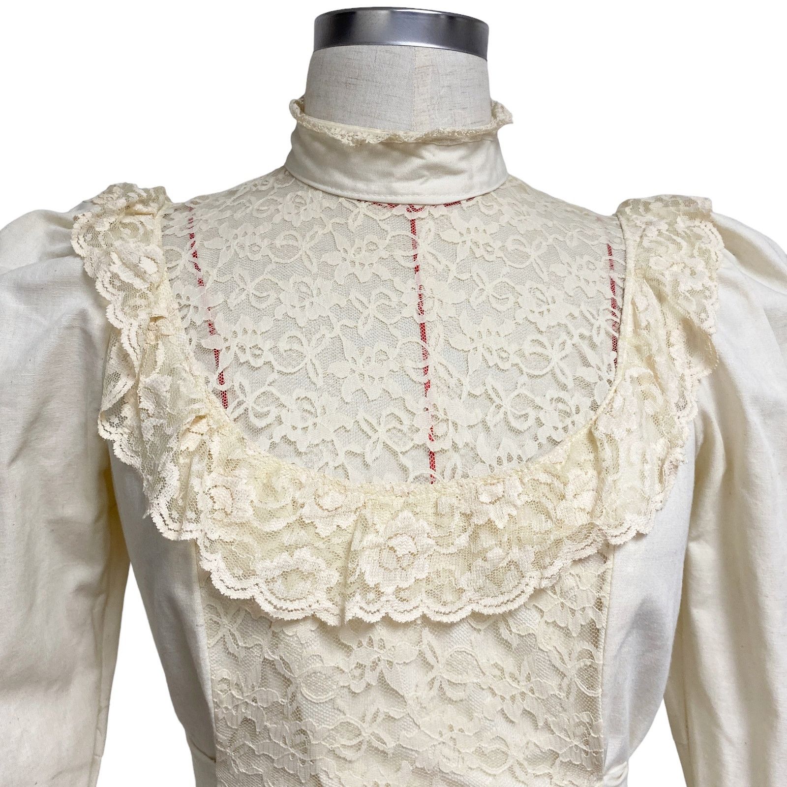 Vintage Vintage Womens Canvas Lace Mockneck Puff Sleeve Dress Size ONE SIZE - 6 Thumbnail