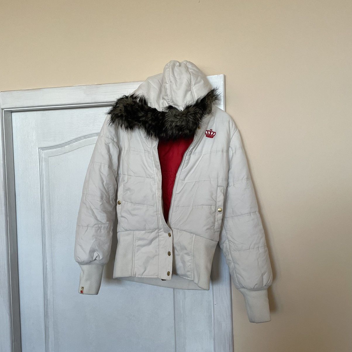Adidas × Vintage VINTAGE ADIDAS DOWN PUFFER 2000s JACKET FUR FAUX BOMBER CROP Size S / US 4 / IT 40 - 1 Thumbnail