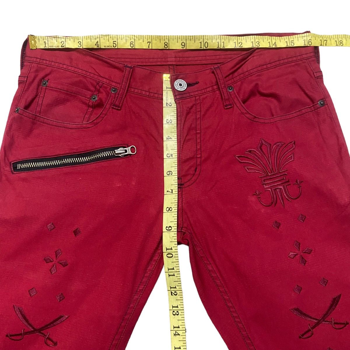 Le Grande Bleu (L.G.B.) RUPERT EDGE Tribal Skull Embroidery Jeans Size US 31 - 18 Thumbnail
