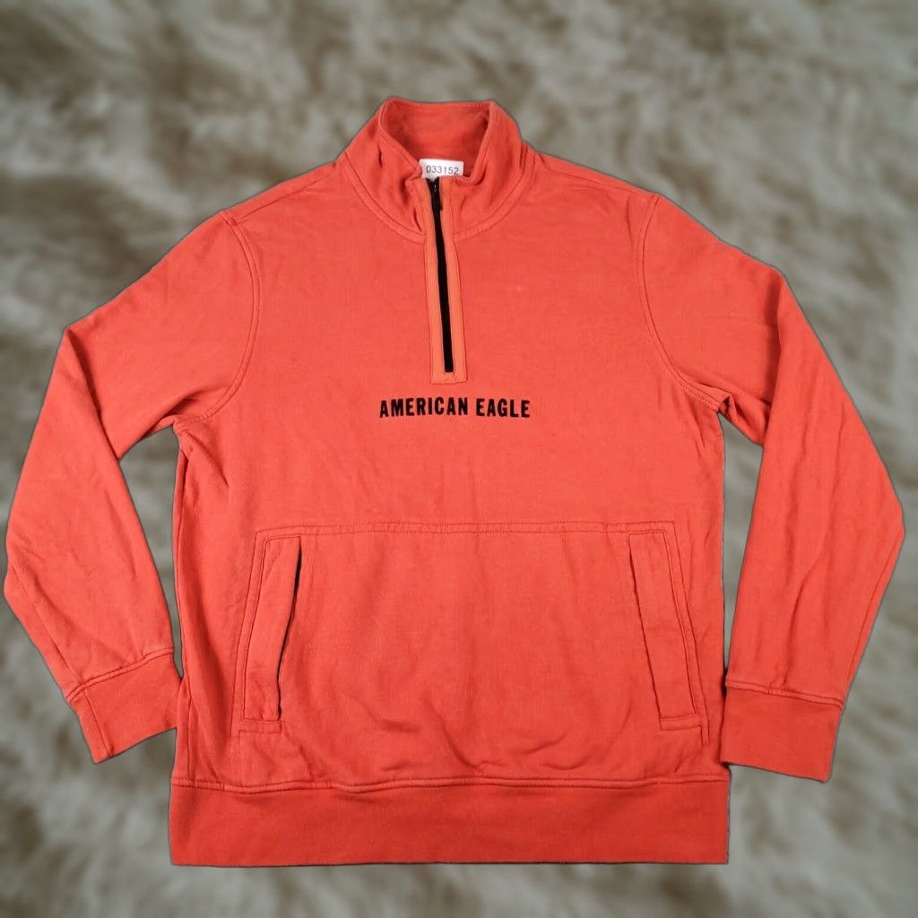 American Eagle Outfitters American Eagle Mens Large Orange Quarter Zip Pullover Sweatshirt Size US L / EU 52-54 / 3 - 1 Thumbnail