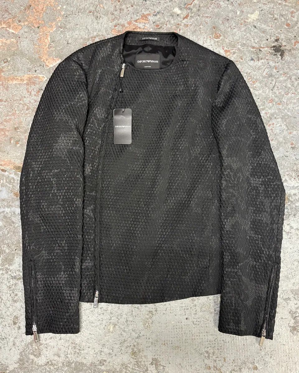 AW2018 Emporio Armani Snakeskin Embossed Black Asymmetrical Jacket