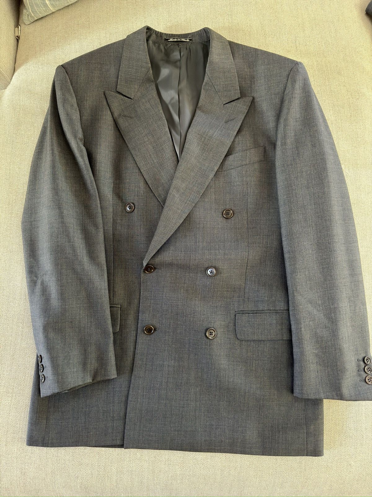 Bergdorf Goodman × Valentino Valentino Made In Italy DB Peak Lapel Wool Suit in Grey 40L Size 40L - 9 Thumbnail