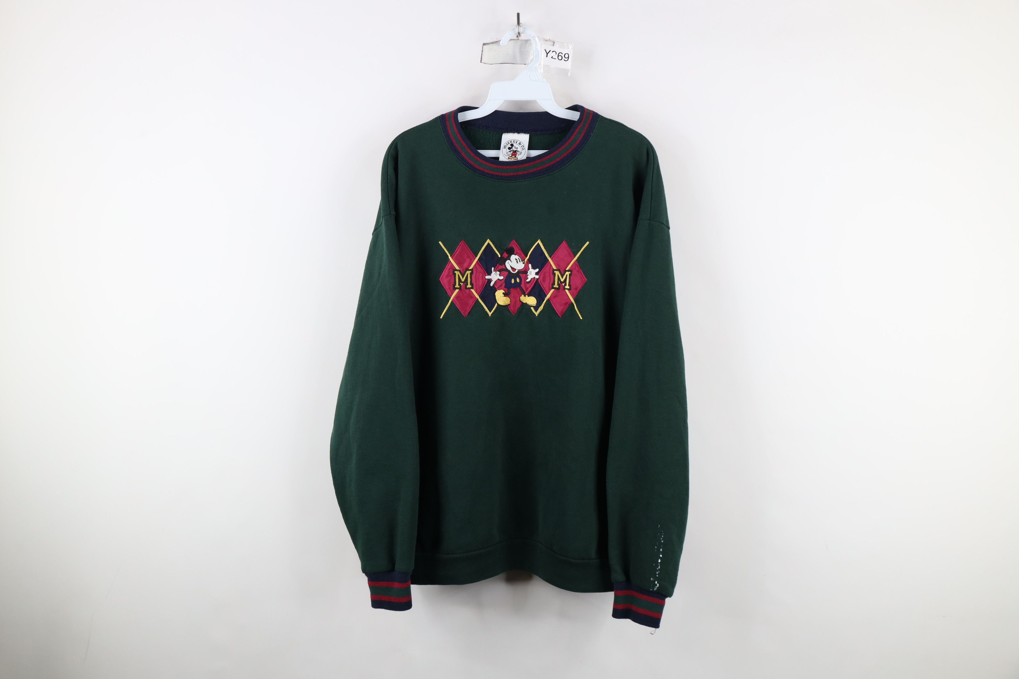 Disney Vintage 90s Disney Argyle Diamond Mickey Mouse Sweatshirt Size US L / EU 52-54 / 3 - 1 Thumbnail