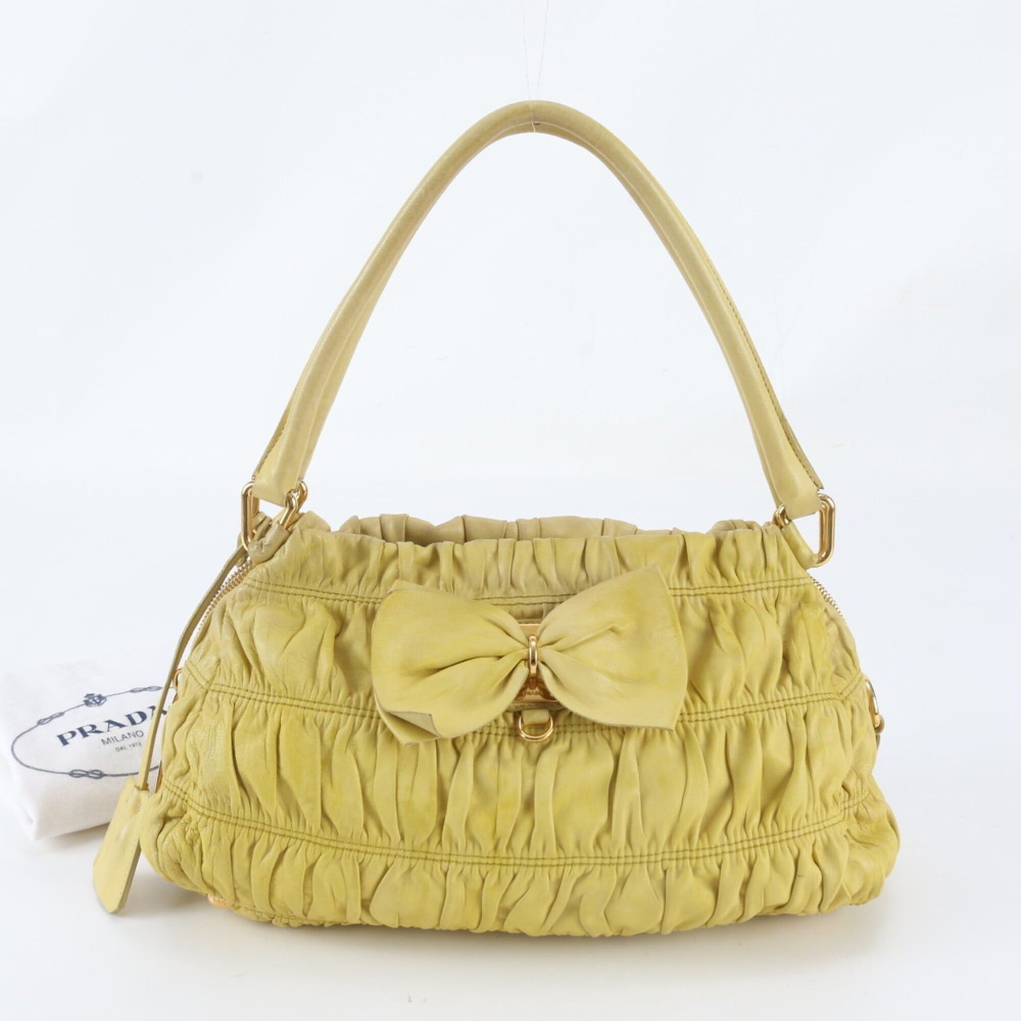 Prada Prada Tessuto Nylon Gathered Ribbon Leather Tote Bag Handbag Shoulder for Women Size ONE SIZE - 1 Thumbnail