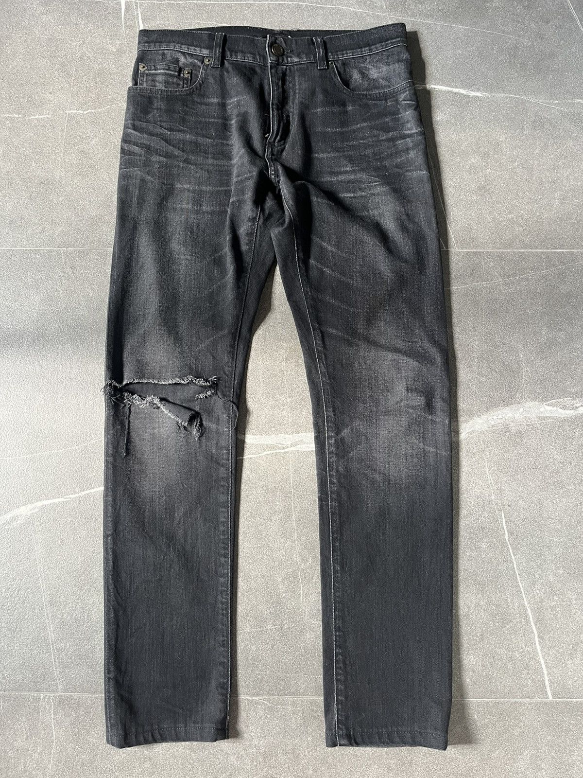 Saint Laurent washed ripped black denim