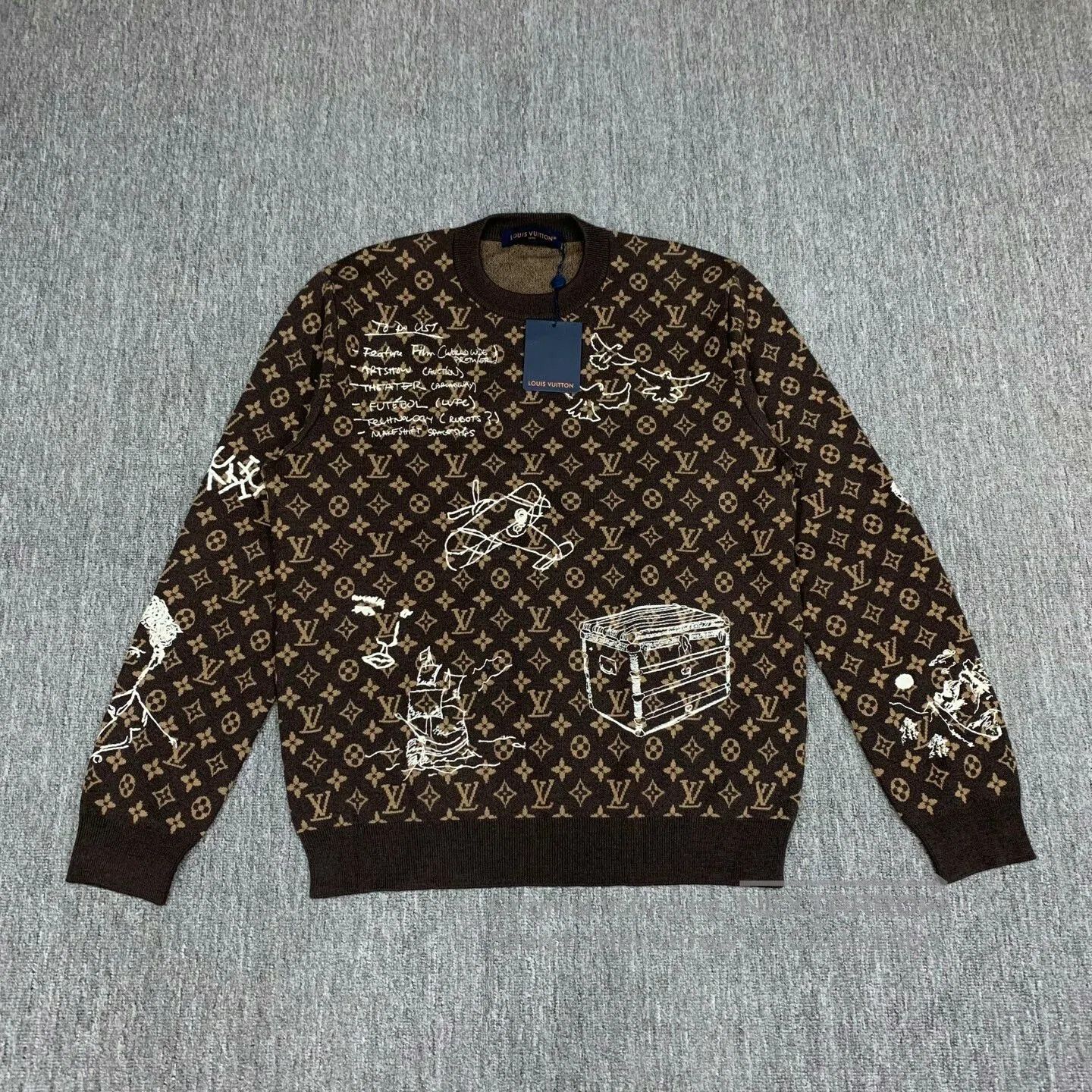 LV Brown Graffiti Knit Sweater in XL.