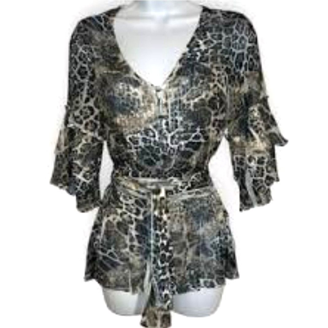 Alberto Alberto Makali Animal Top Pintuck Rhinestone Mob Wife Sheer Size L / US 10 / IT 46 - 1 Thumbnail