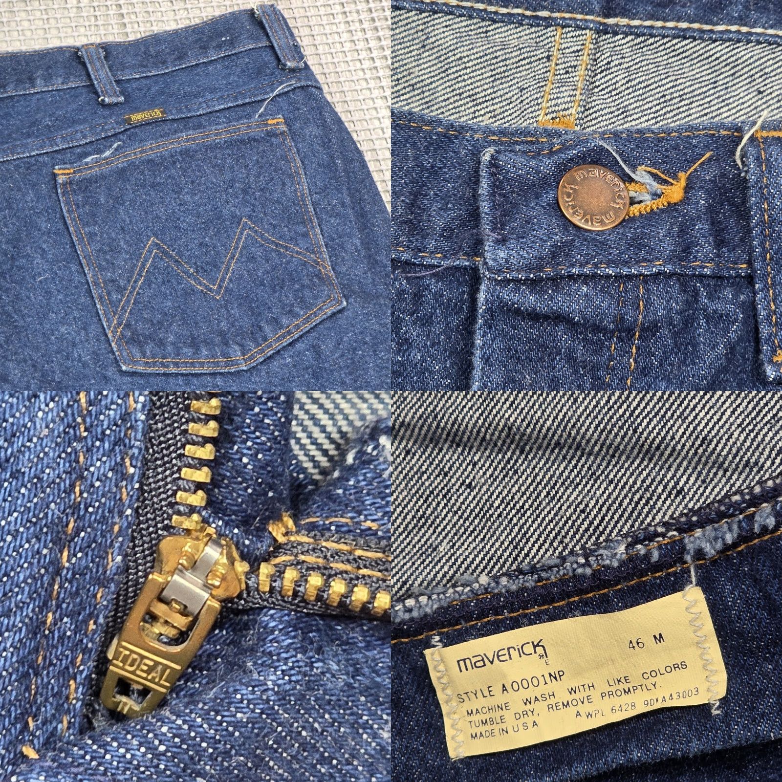 Denime VINTAGE Maverick Jeans Mens 44x30 Denim Blue Dark Wash 80s 90s USA Made Straight 5-Pocket Size US 44 / EU 60 - 8 Thumbnail