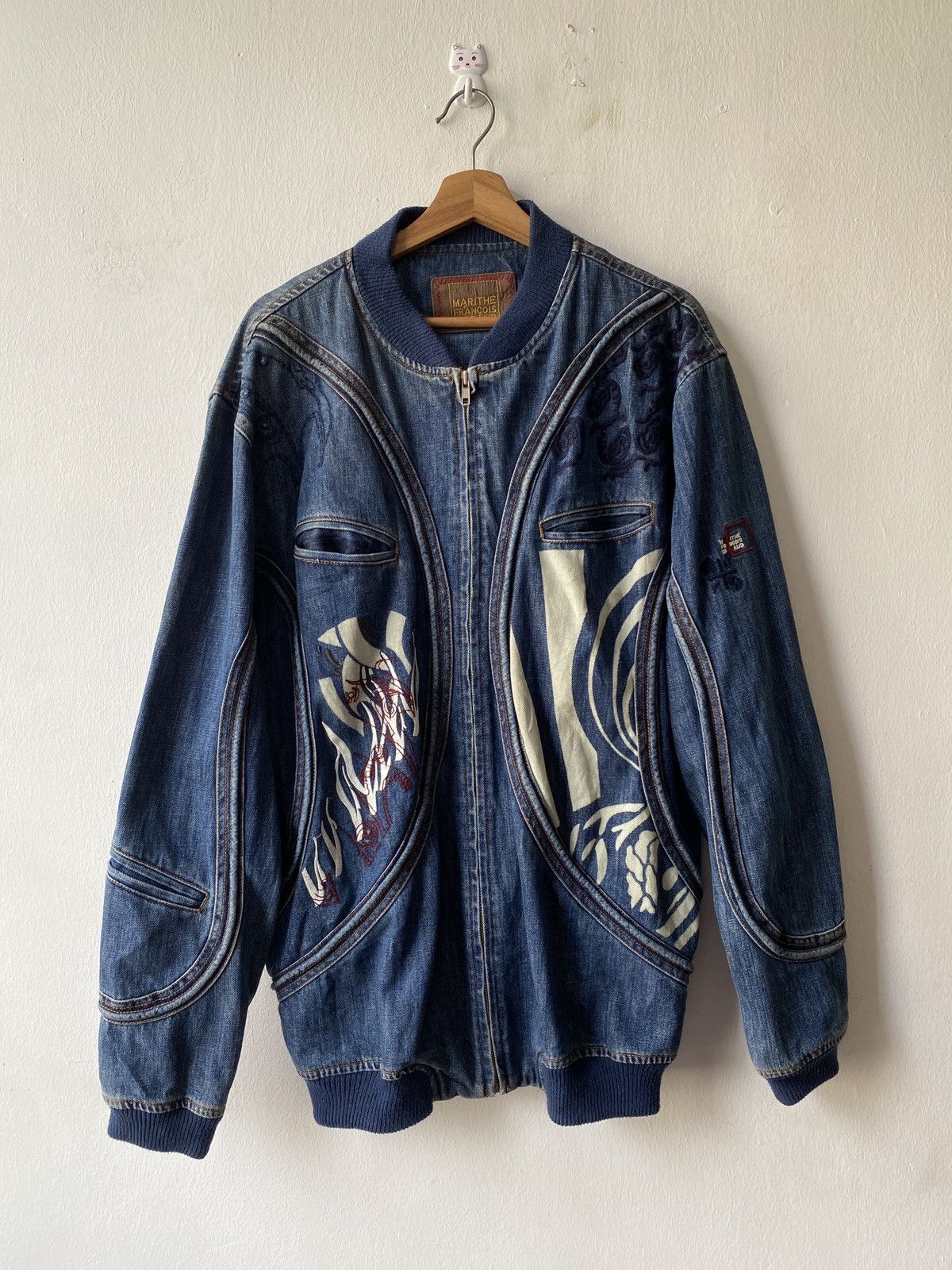 Marithe + Francois Girbaud Marithe Francois Girbaud Tribal Tattoo Denim Bomber Jacket Size US XL / EU 56 / 4 - 5 Thumbnail