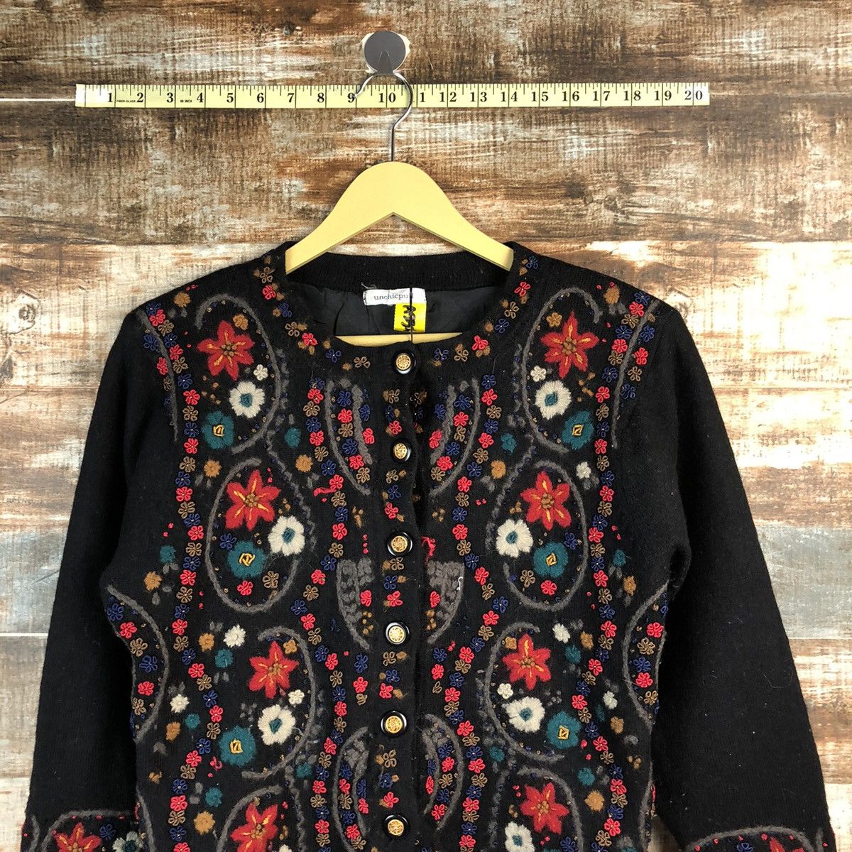 Vintage Unchipull Black Patterned knitwear Cardigans #A2326 Size S / US 4 / IT 40 - 2 Thumbnail