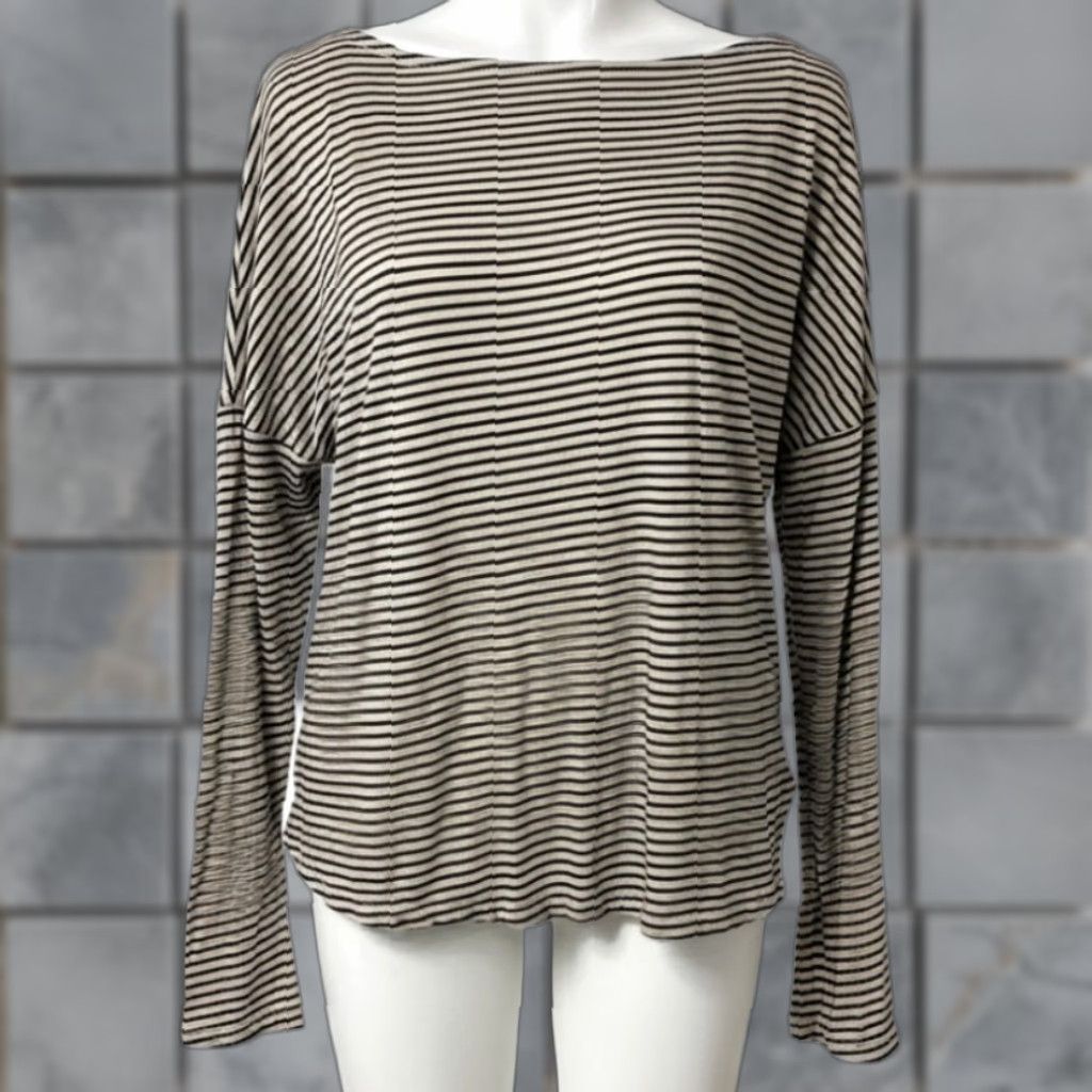 Vintage MOD REF Shirt Women M Beige Gray Cotton Striped Long Sleeve Lightweight Regular Size M / US 6-8 / IT 42-44 - 1 Thumbnail