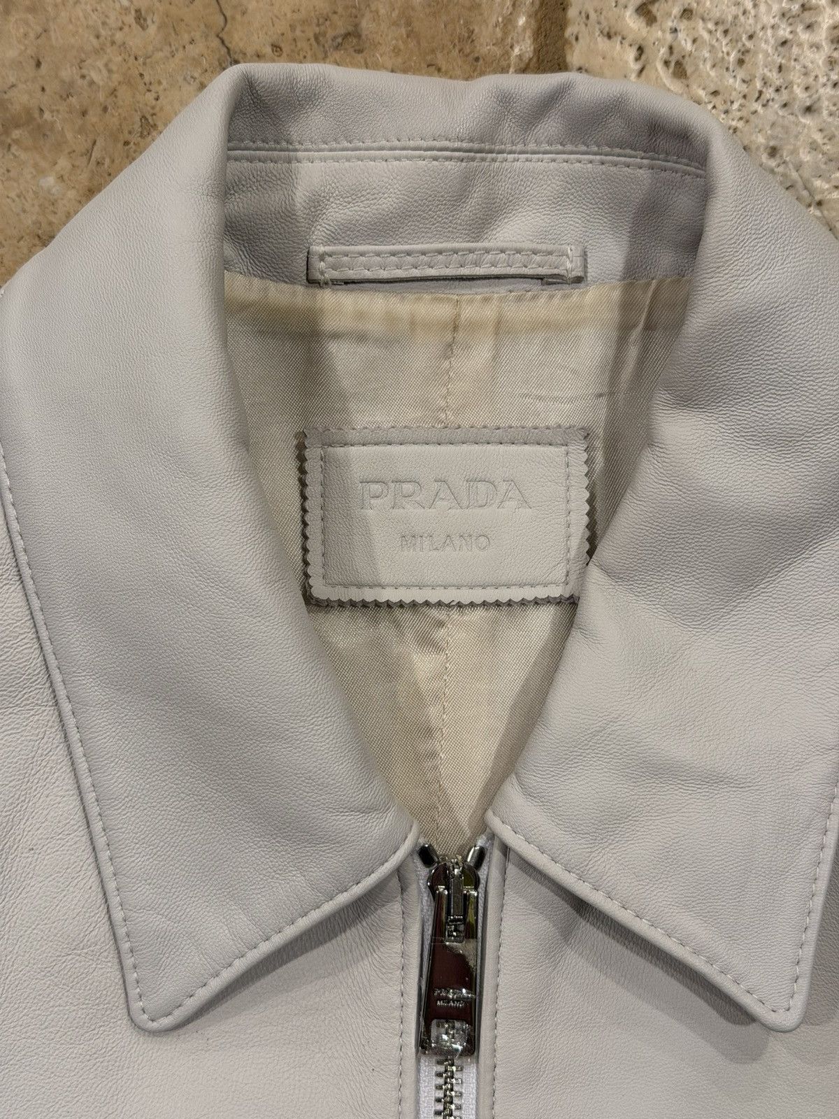 Prada Prada Nappa White / Light Grey Leather Zip Up Blouson Jacket Size US L / EU 52-54 / 3 - 7 Thumbnail