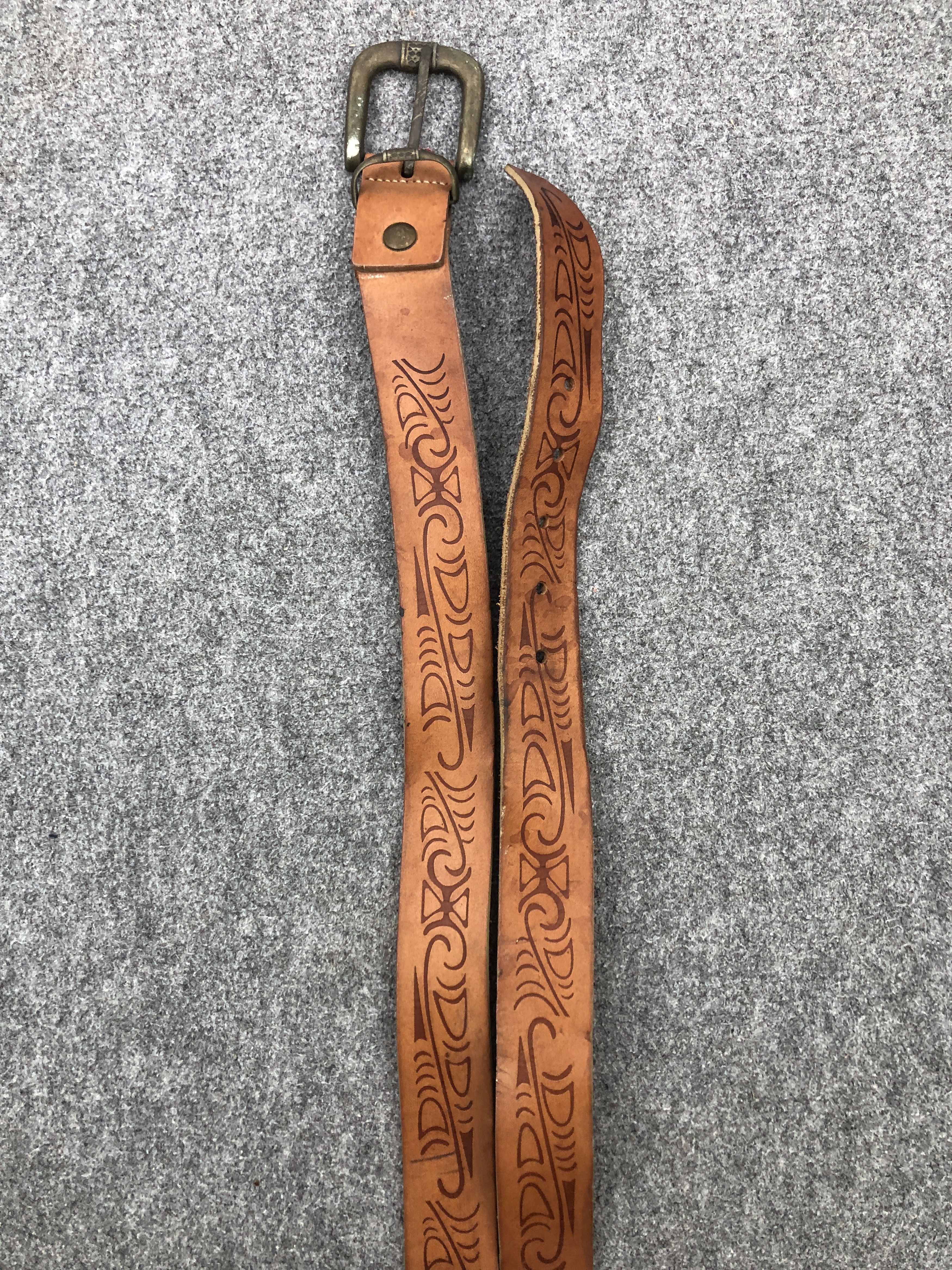 Genuine Leather × Vintage Vintage Handmade Leather Belt B0038 Size ONE SIZE - 8 Thumbnail