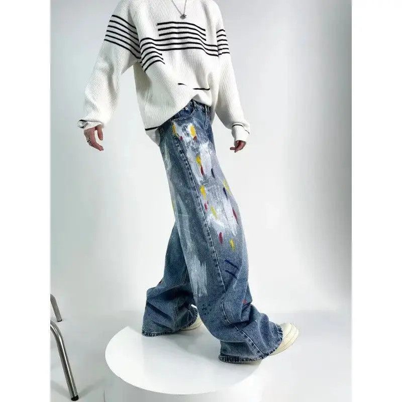 Japanese Brand Retro loose wide leg graffiti jeans Size US 32 / EU 48 - 3 Thumbnail
