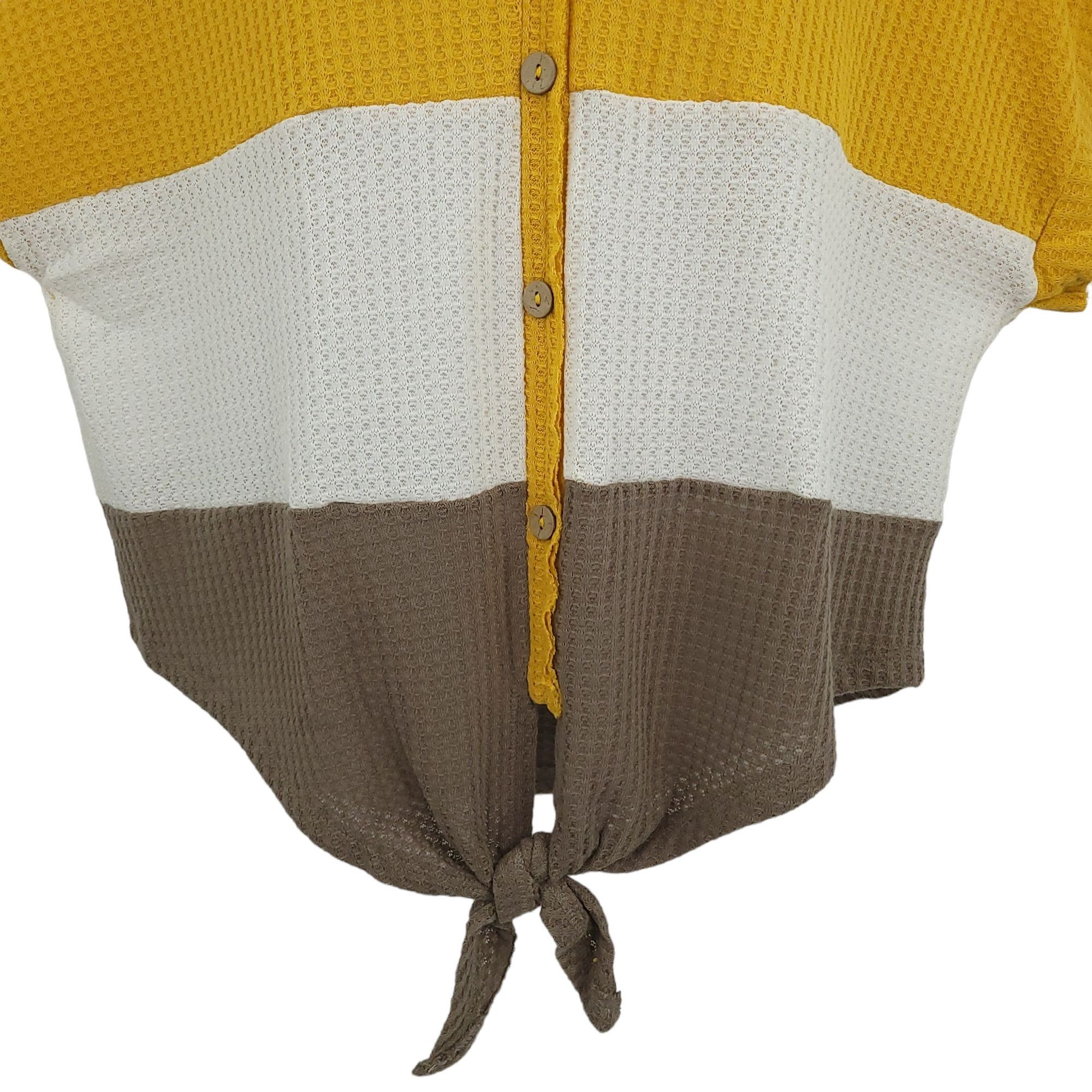 Other Umgee Waffle Knit Top Short Sleeve Womens S Mustard White Size S / US 4 / IT 40 - 4 Thumbnail