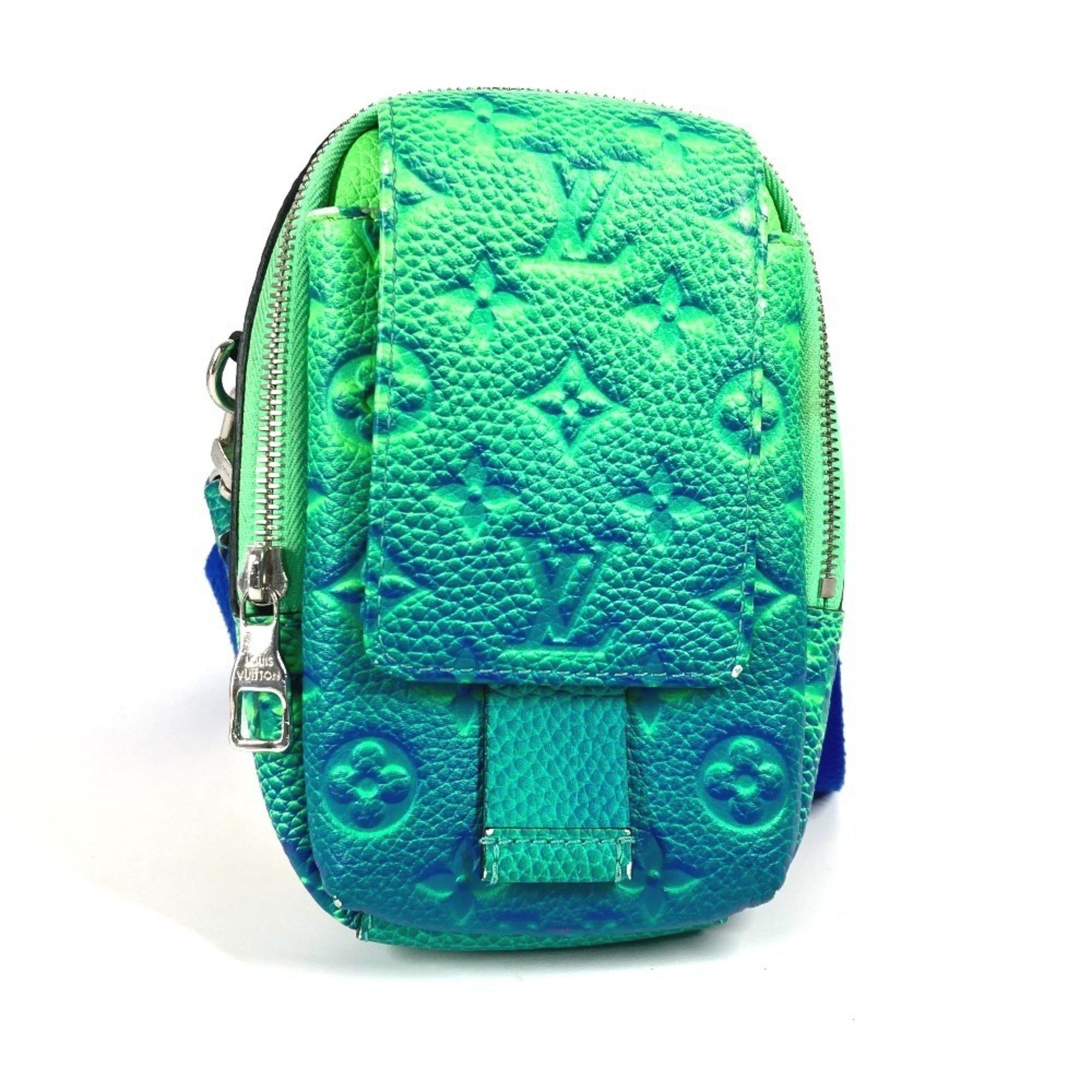 Louis Vuitton M81223 Taurillon Illusion Double Phone Pouch Bag Crossbody Pochette Shoulder Leather Men's Women's Green in Blue