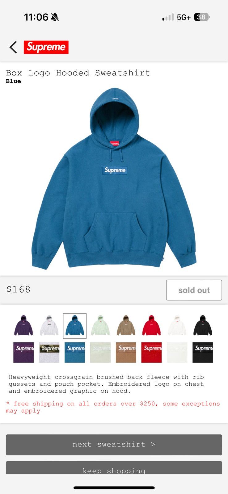 Image of Supreme Box Logo Hooded Sweatshirt in Blue, Men's (Size Small)