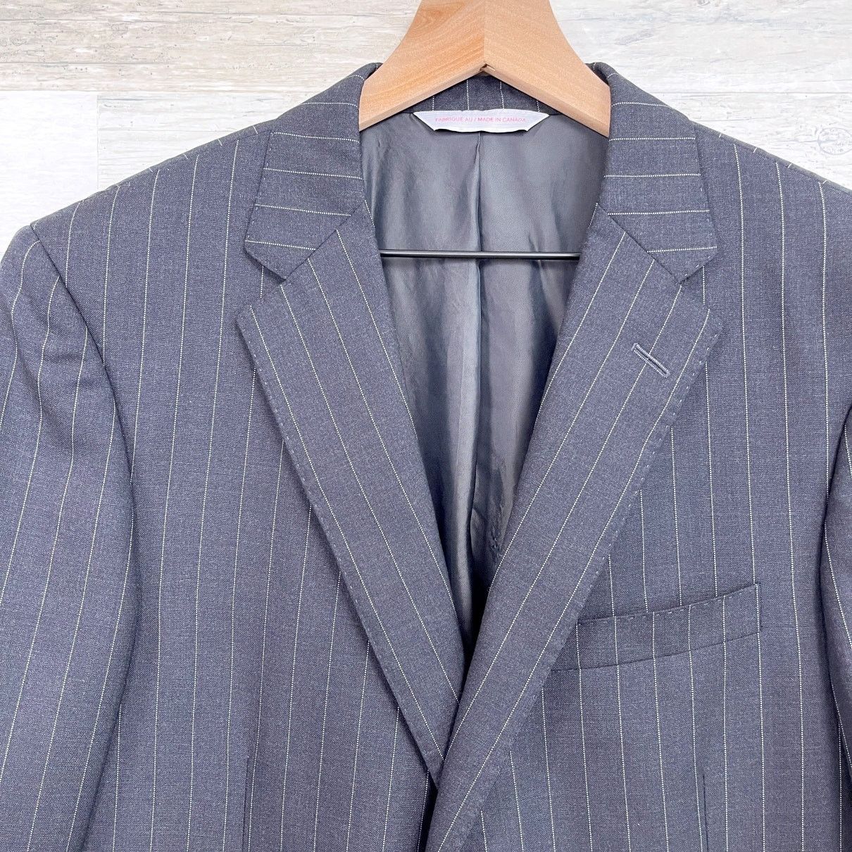 Samuelsohn Samuelsohn Wool Beckett 120s Suit Charcoal Stripe Mens 42R Size 42R - 3 Thumbnail