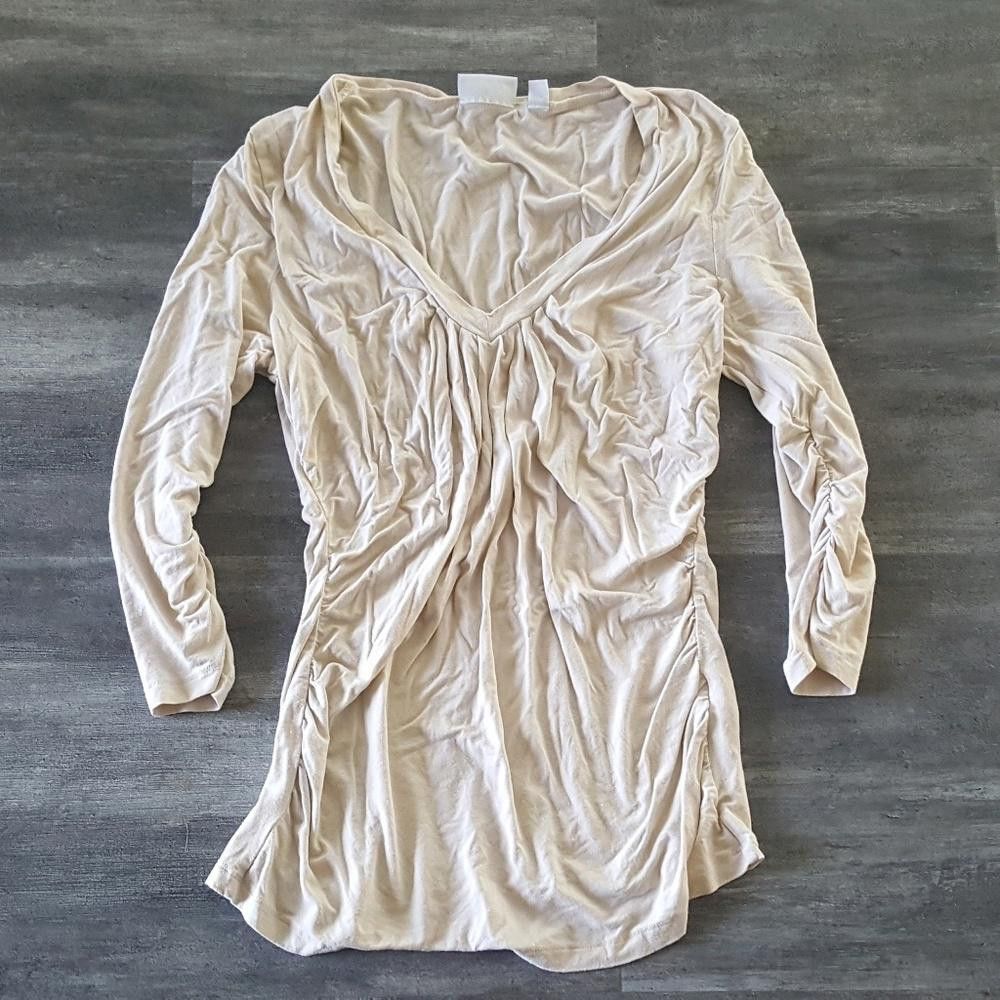 Designer Nude Ruched Vneck NY&C 3/4 Sleeve Size L / US 10 / IT 46 - 1 Thumbnail