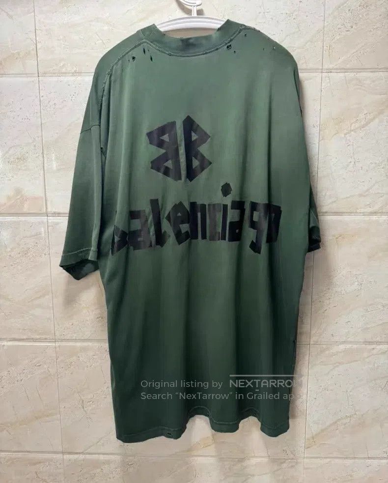 Balenciaga Balenciaga Green tape destruction distressed round neck lo Size US L / EU 52-54 / 3 - 6 Thumbnail