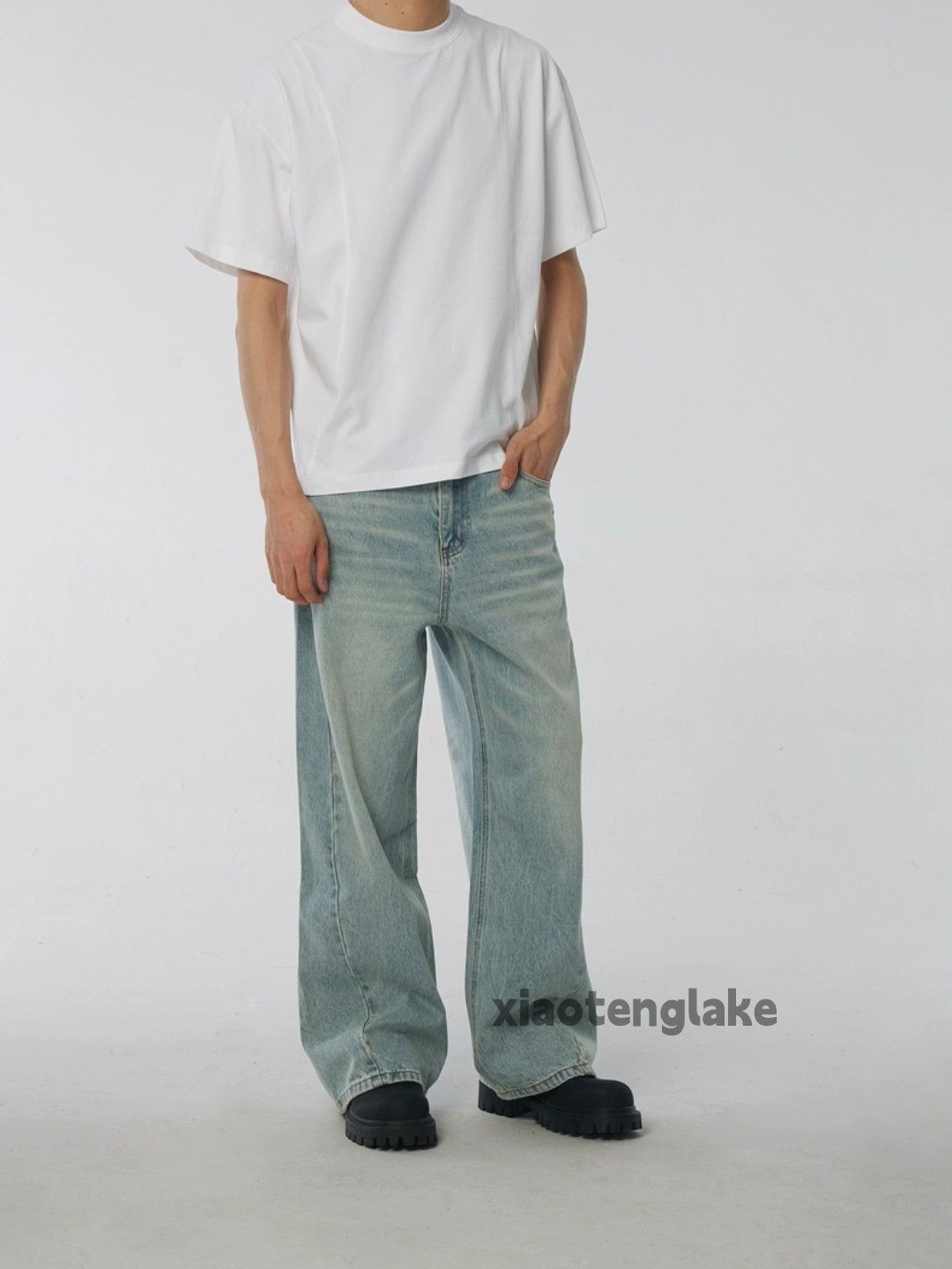 Jean × Vintage washed faded patchwork yuppie loose baggy jeans Size US 33 - 2 Thumbnail