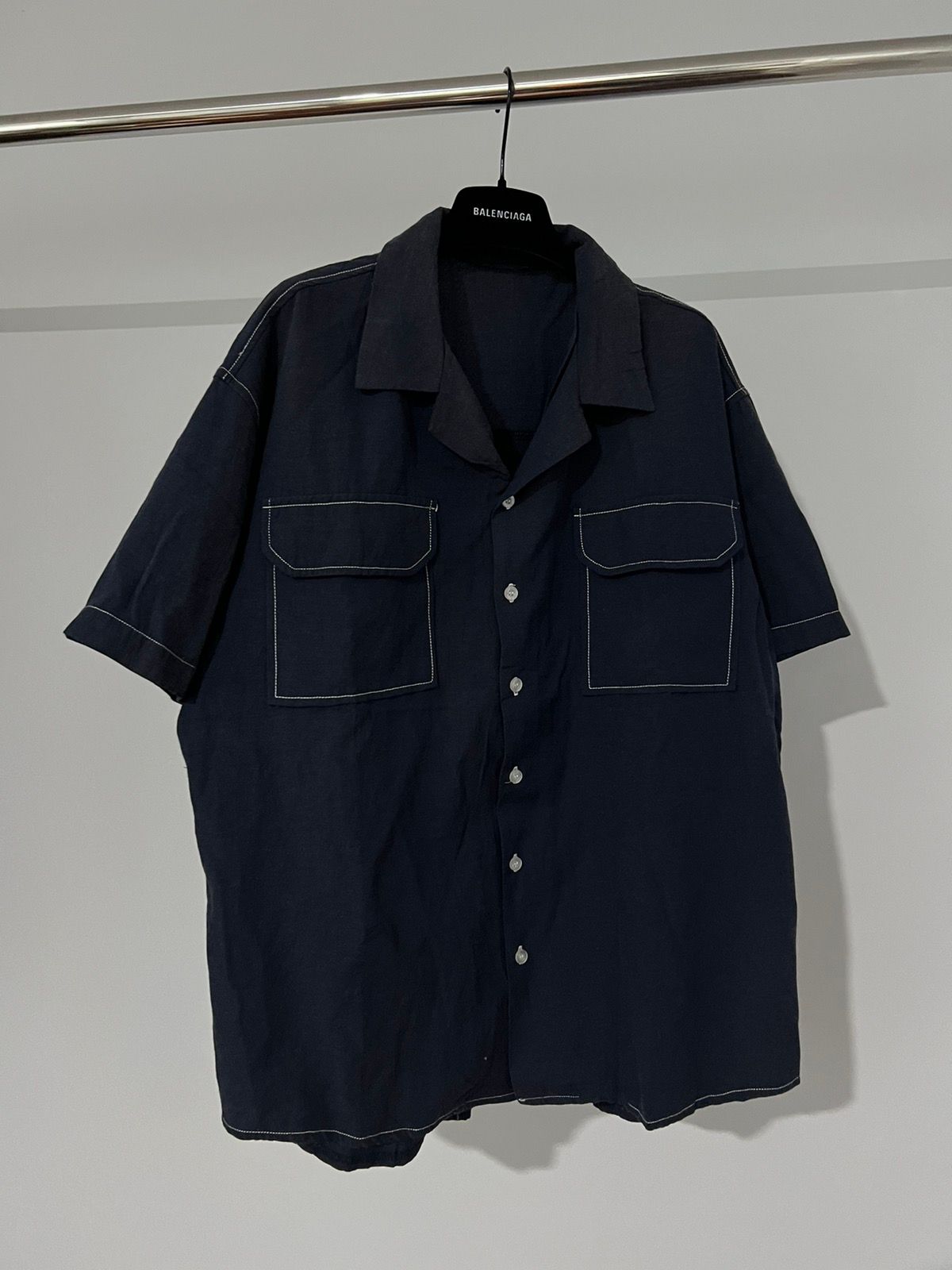 Pre-owned Comme Des Garcons X Comme Des Garcons Homme Comme Des Garcons Contrast Stitching Camp Collar Shirt In Dark Navy