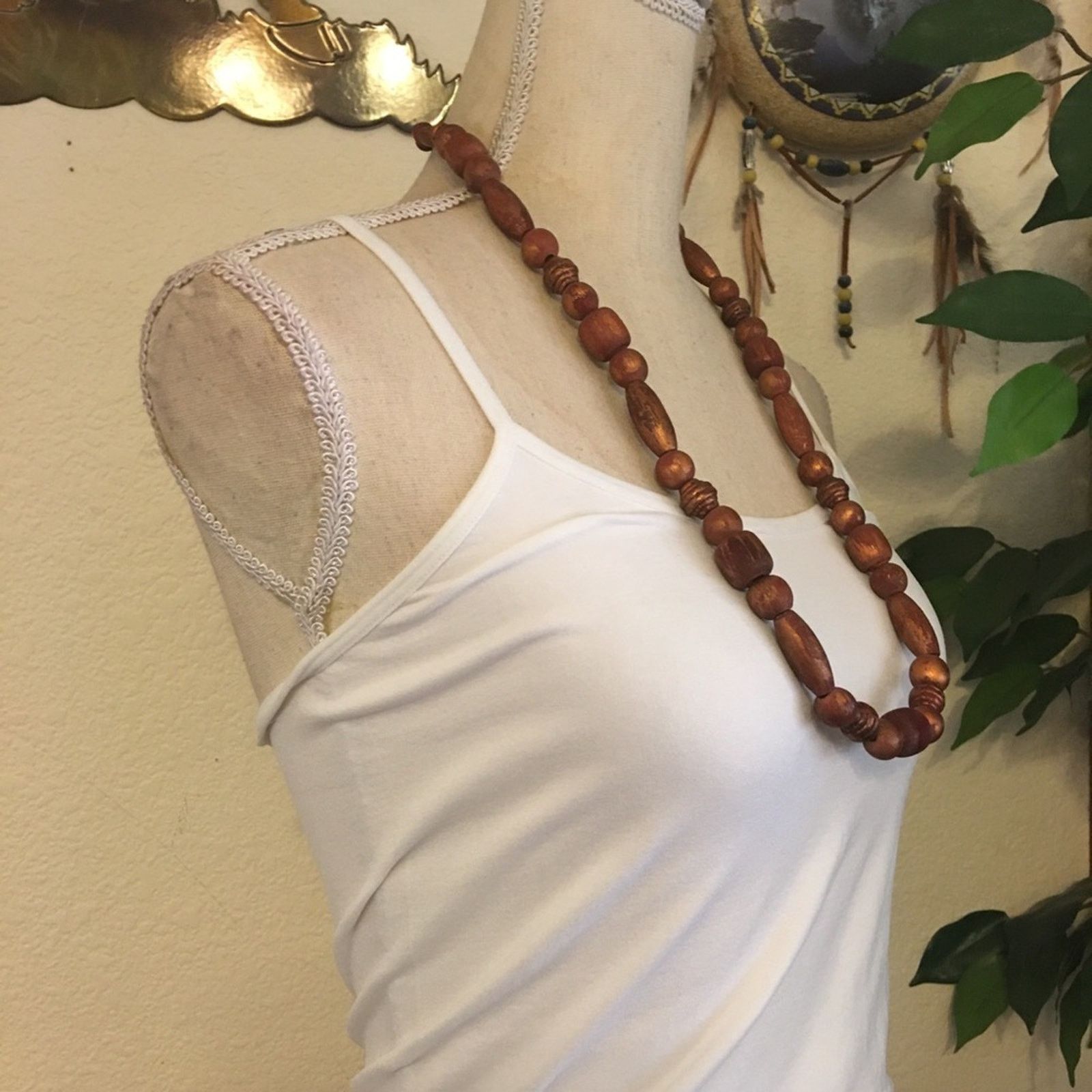 Vintage Vintage copper tone painted wood bead necklace Size ONE SIZE - 2 Thumbnail