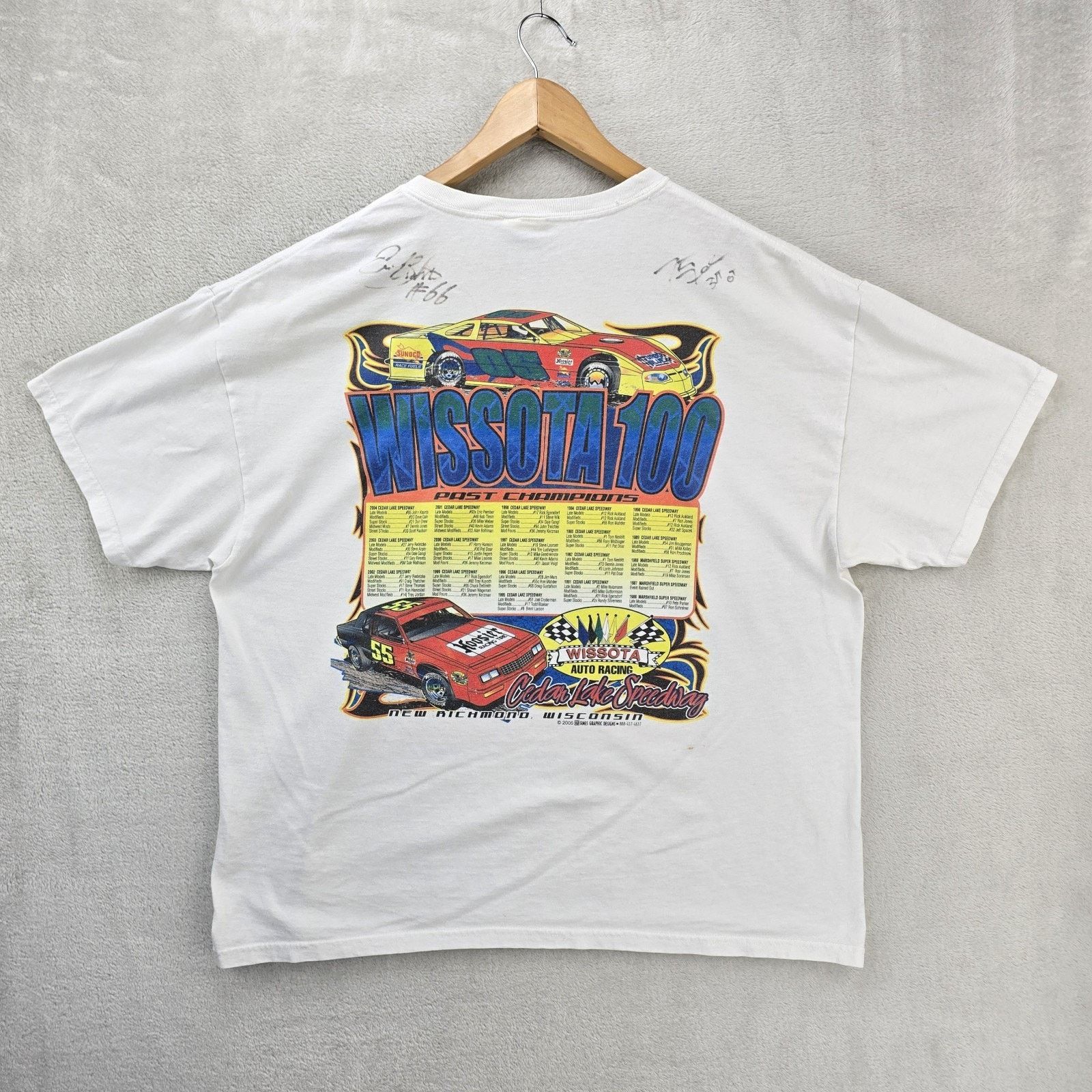 Hanes Vtg Wissota 100 Racing Shirt XL Y2k 2005 Nascar Autograph Size US XL / EU 56 / 4 - 6 Thumbnail