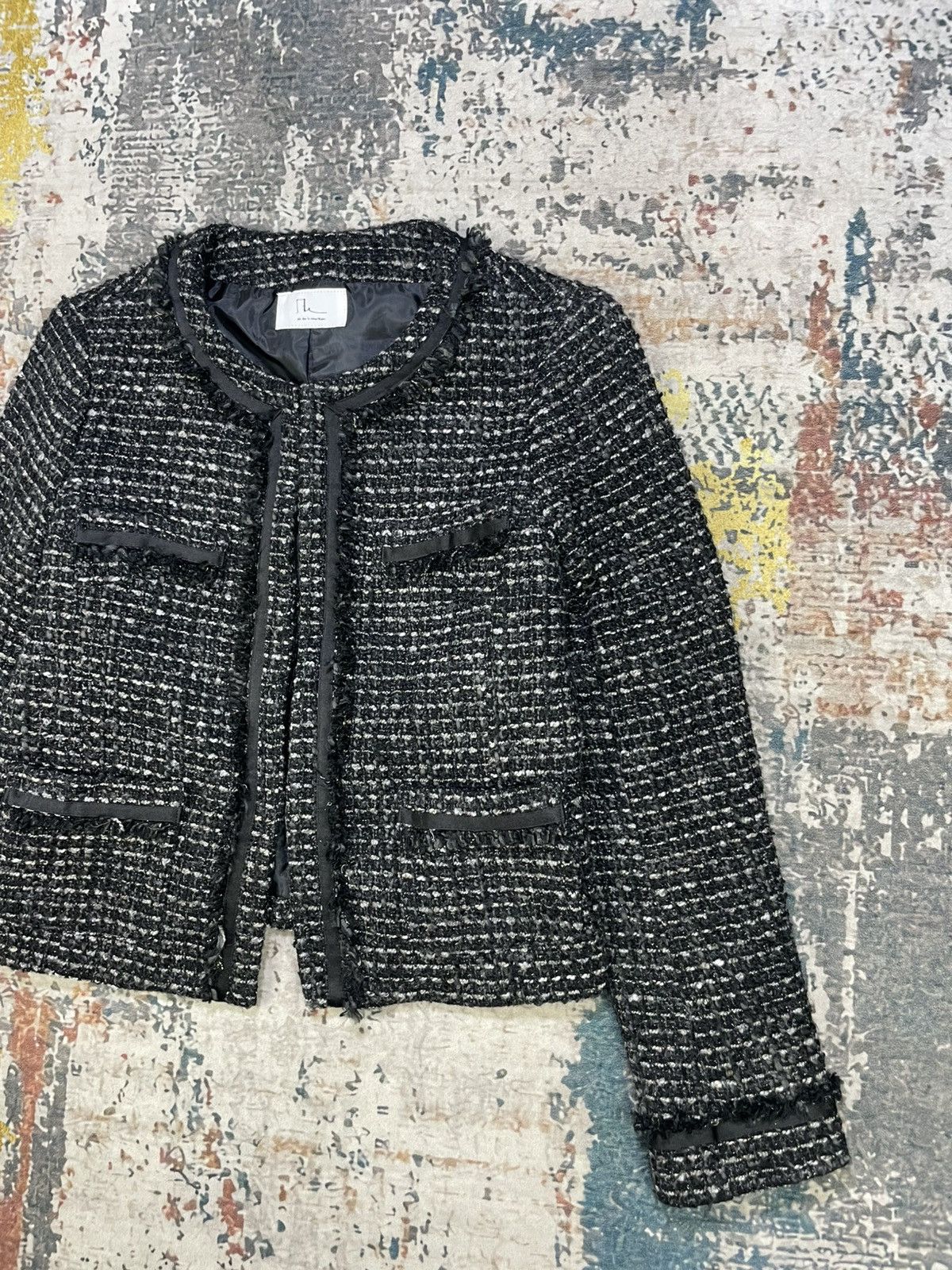 Japanese Brand Air Des Le Coeur Blanc Cropped Tweed Jacket Size XS / US 0-2 / IT 36-38 - 3 Thumbnail