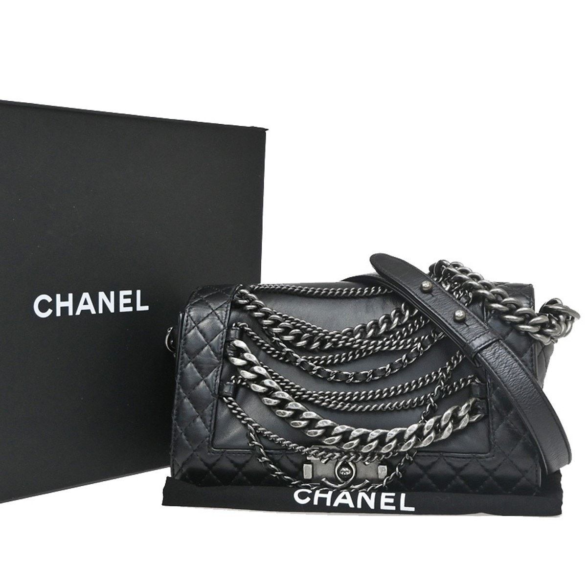 Chanel Lambskin Boy Enchained Flap Bag Black, Women's