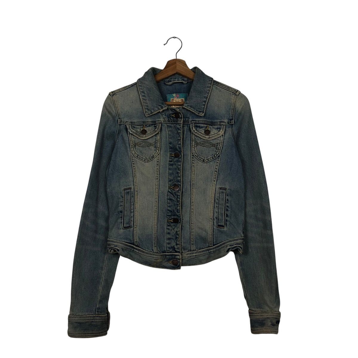 Abercrombie & Fitch 📌Cropped Denim Biker Jacket Abrecrombie Issey Miyake Size M / US 6-8 / IT 42-44 - 2 Thumbnail