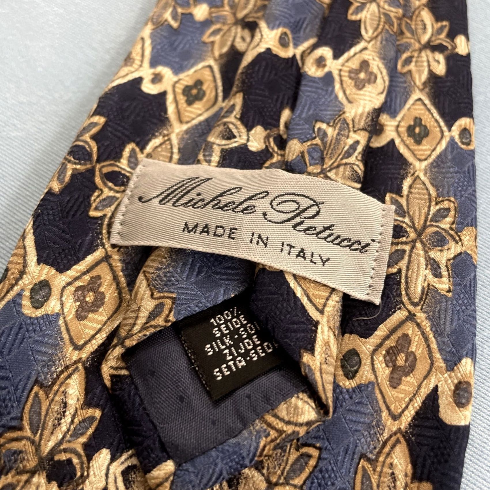 Vintage VINTAGE Handmade 100% Silk Neck Tie Italy Floral Western Blue Brown 4 Mens Tie Brown Blue Silk Size ONE SIZE - 7 Thumbnail
