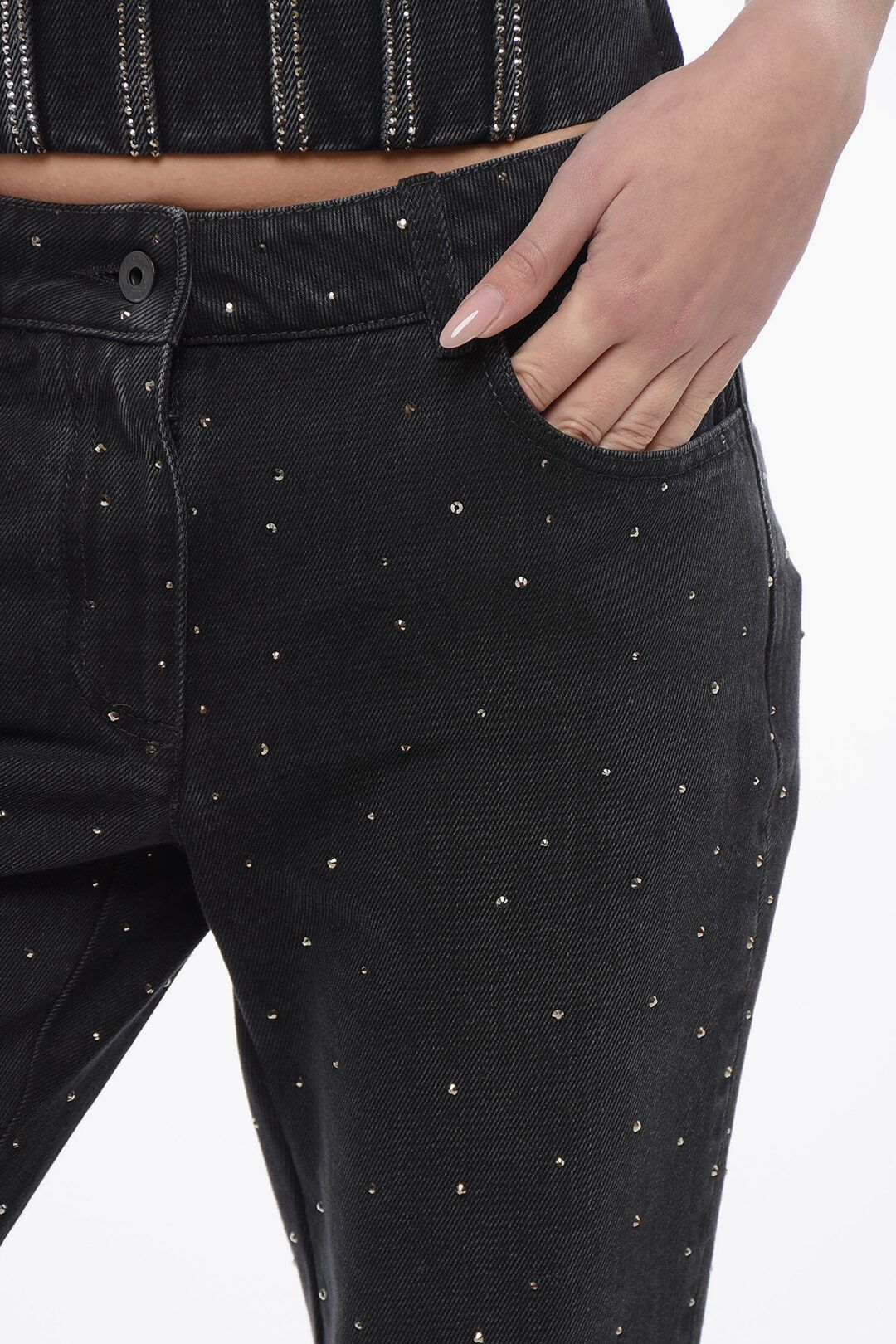 Off-White og1mm1125 Low Rise Bling Flared Fit Jeans in Black Size 29" - 3 Thumbnail