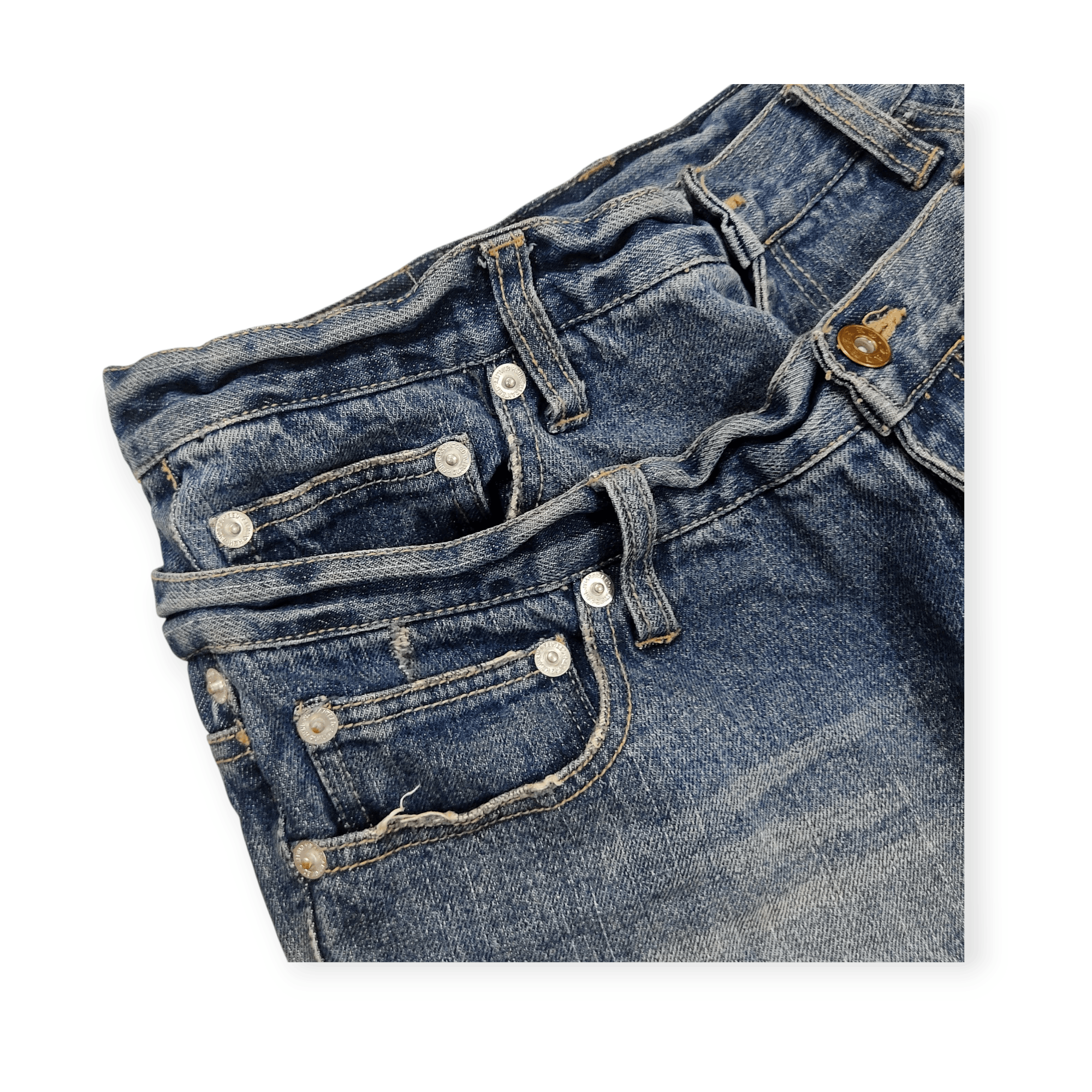 If6Was9 Zero San Double Waist Distressed Denim Pants