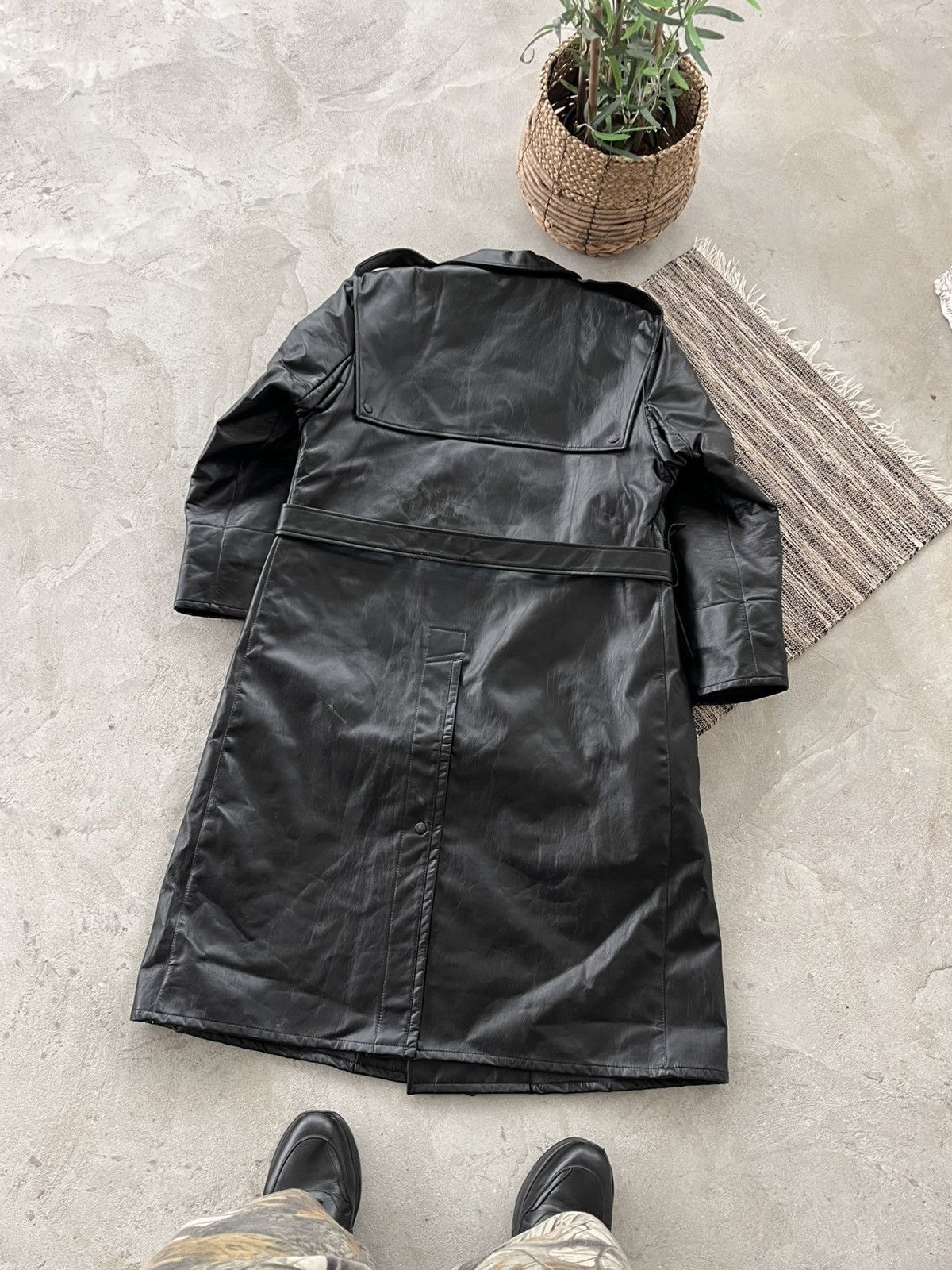 Genuine Leather Vintage Black Faux Leather Trench Coat Gothic Military Style Size US L / EU 52-54 / 3 - 6 Thumbnail