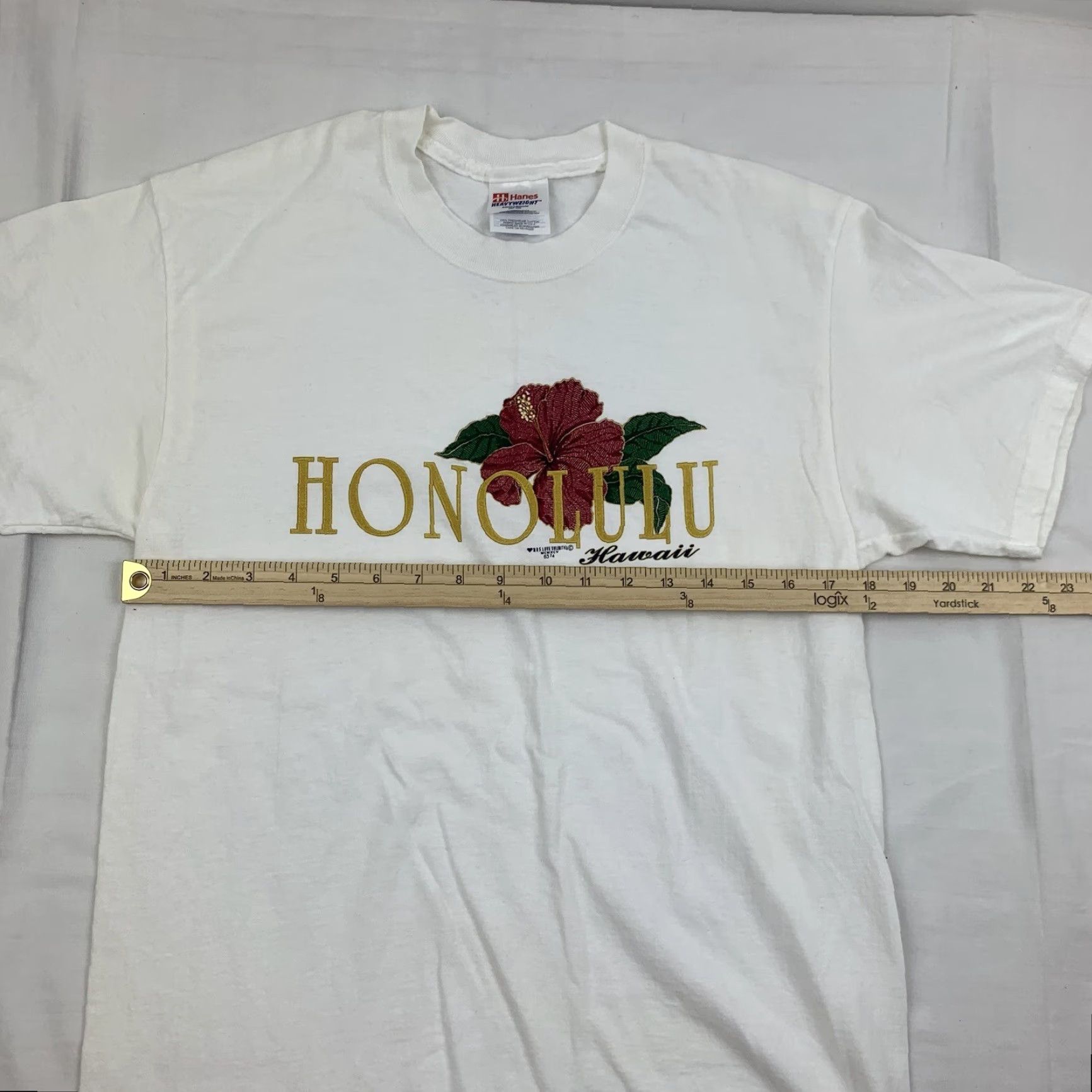 Hanes VINTAGE Honolulu Hawaii T Shirt Adult Medium White Island Floral 90s Aloha Mens Size US M / EU 48-50 / 2 - 6 Thumbnail