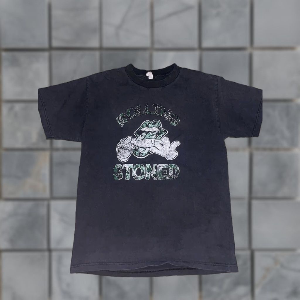 VINTAGE Rolling Stones Parody Stoner T-Shirt Black M Mens
