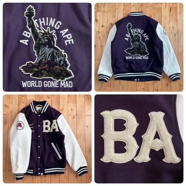 Bape BAPE LOGO Leather Sleeve Varsity Jacket a bathing ape Size US L / EU 52-54 / 3 - 1 Thumbnail