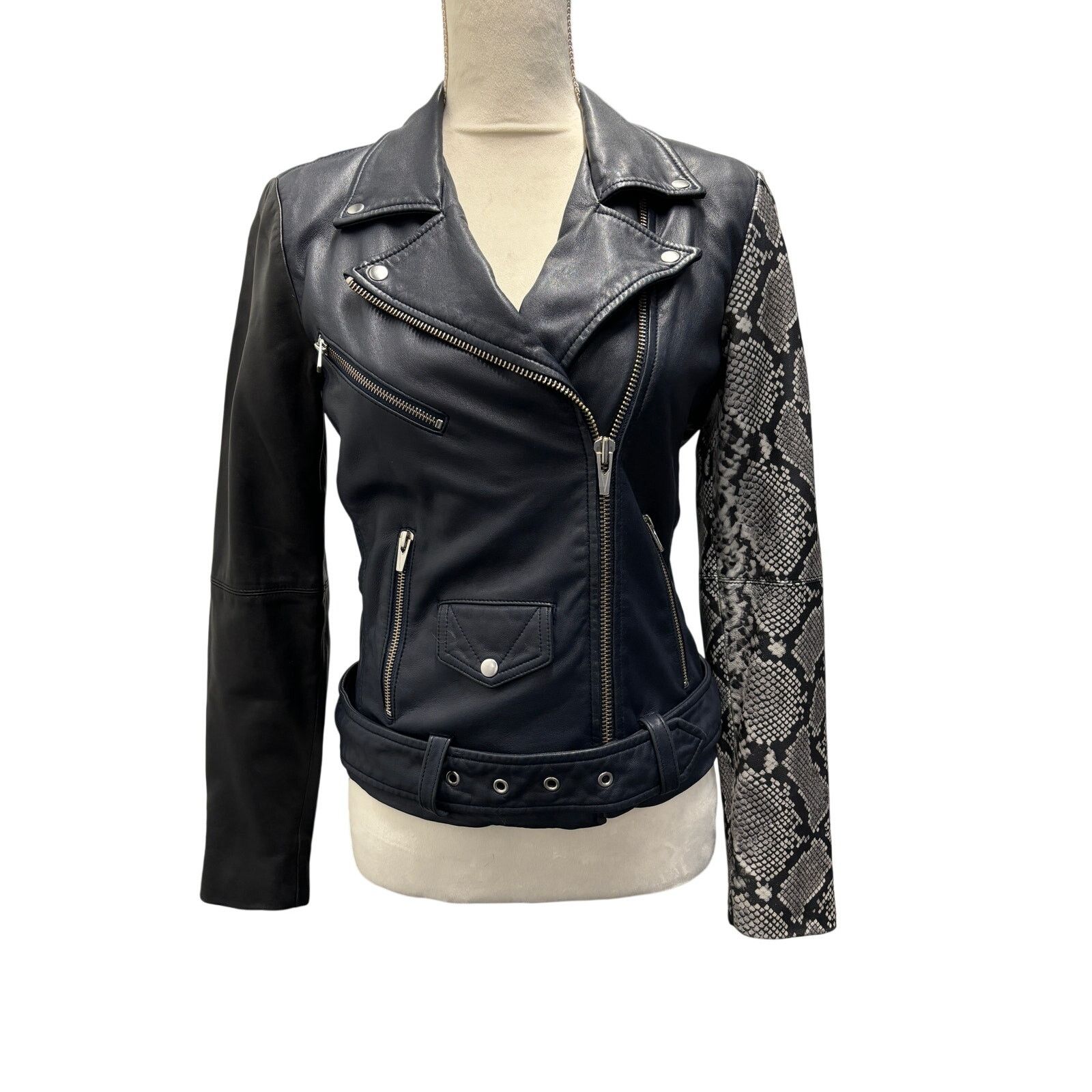 VEDA Veda Jayne Lambskin Snake-Print Moto Jacket Size S Size S / US 4 / IT 40 - 1 Thumbnail