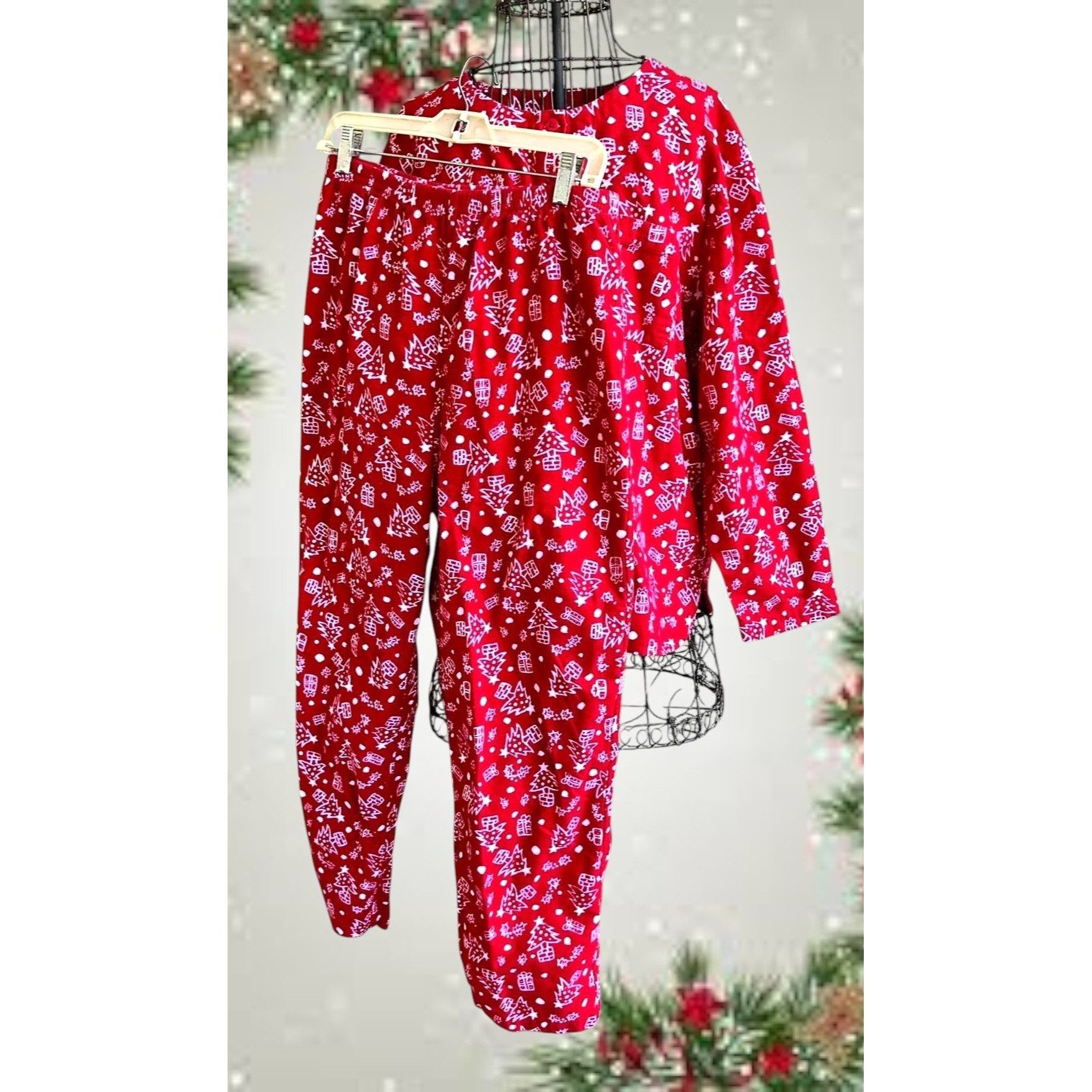 Other Vintage Jennifer Moore Christmas Pajamas Large Red 2 piece F Size 30" / US 8 / IT 44 - 5 Thumbnail