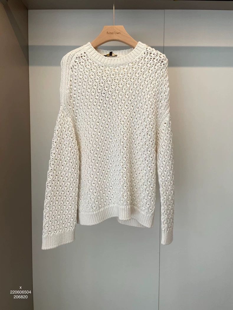 Loro Piana LORO PIANA White silk and cotton openwork loose sweater Size M / US 6-8 / IT 42-44 - 1 Thumbnail