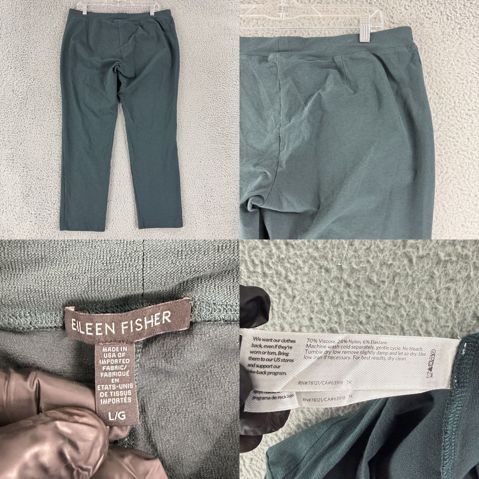 Eileen Fisher Eileen Fisher Cropped Pants Women Large Green Straight Leg Pull On Elastic Waist Size 36" / US 14 / IT 50 - 8 Thumbnail