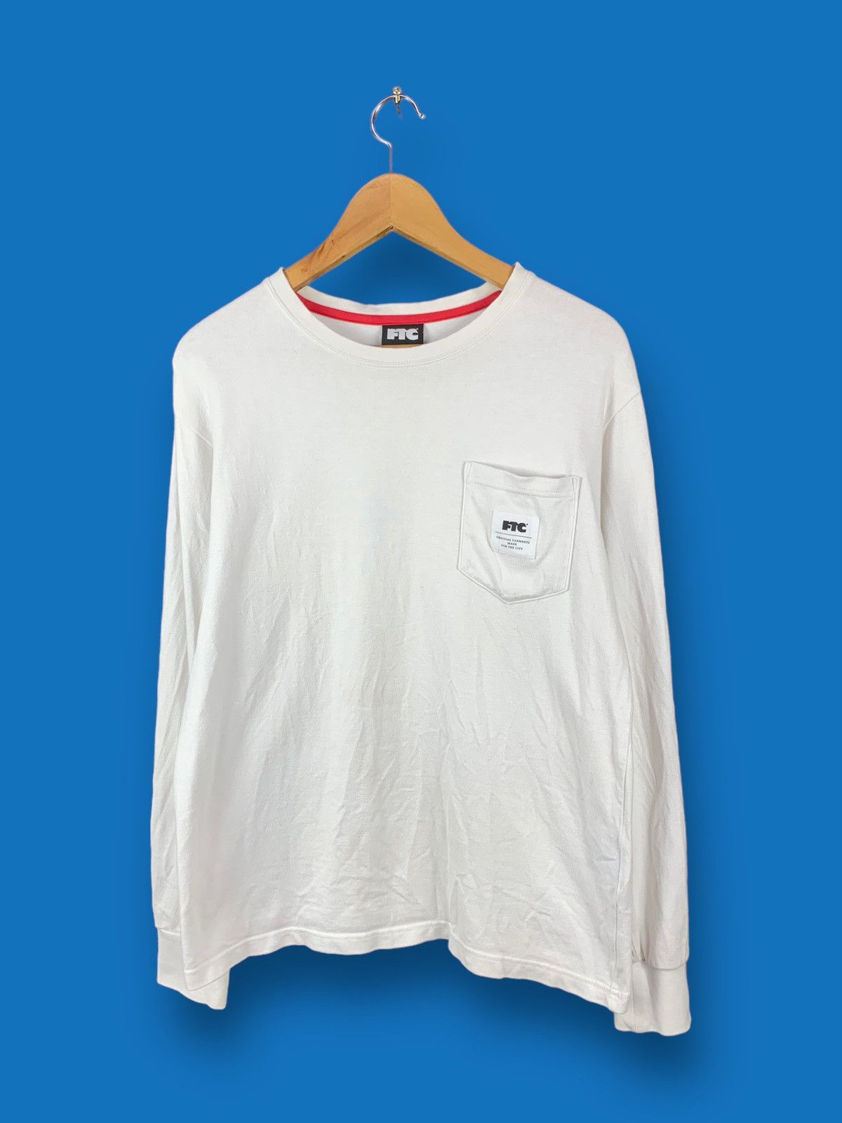 image of Steals! Ftc Skate Streetwear Pocket Tee Longsleeves in White, Men's (Size Medium)