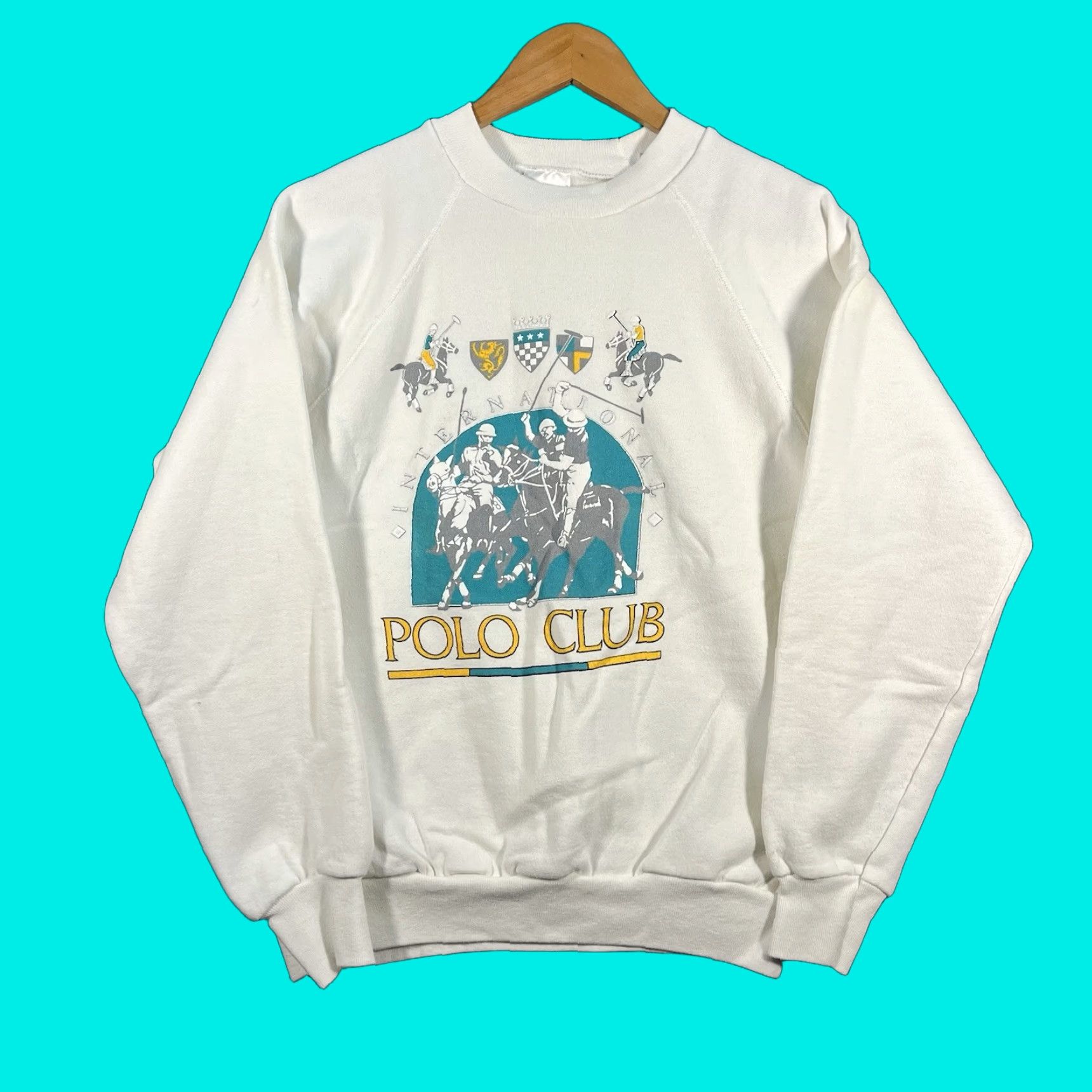Hanes VINTAGE 80s International Polo Club Sweatshirt Men’s L White Crew Neck Pullover Hanes 90s USA Made Horse Equestrian Size US L / EU 52-54 / 3 - 1 Thumbnail